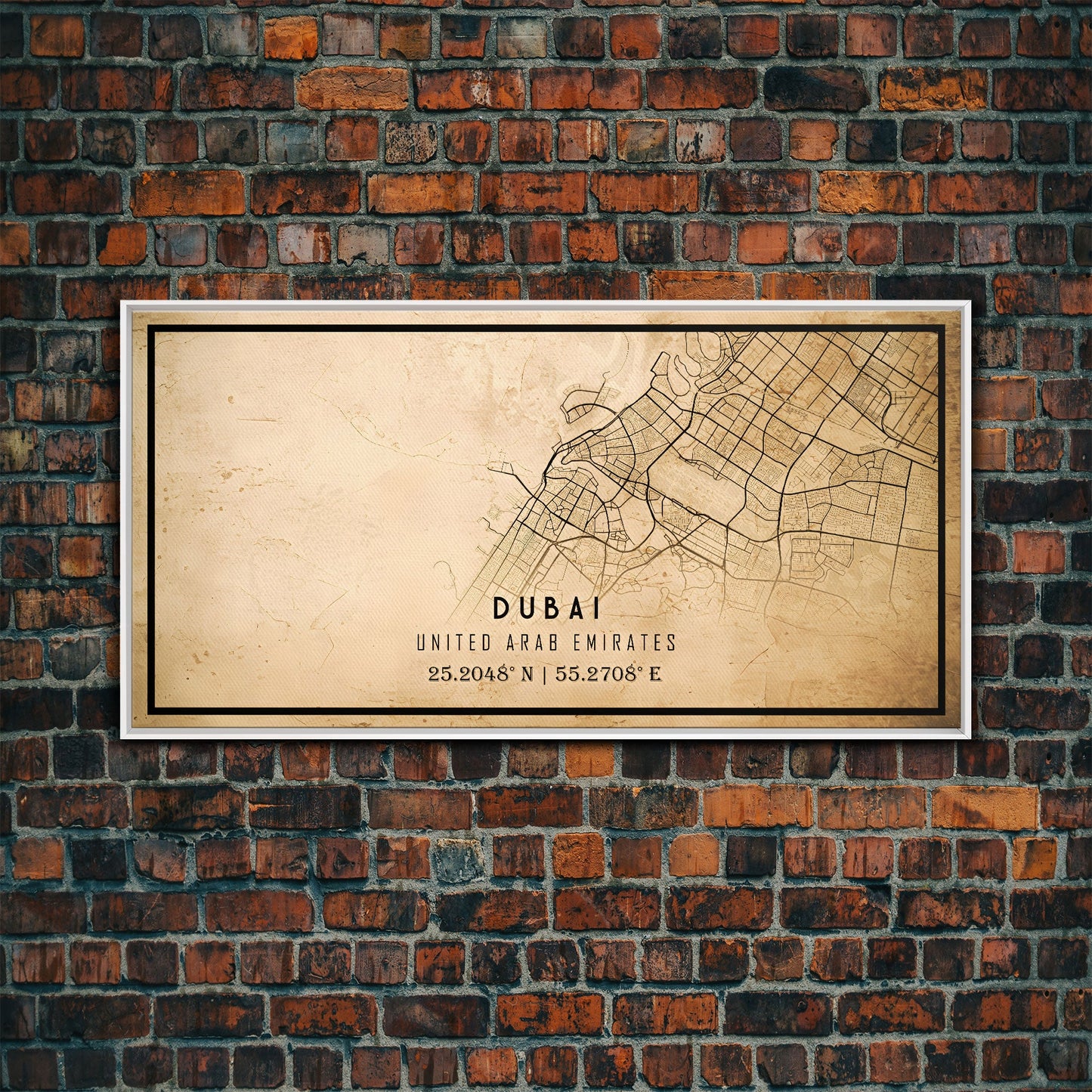 Dubai UAE map print poster or framed canvas, Dubai map print poster canvas, Dubai city map print poster canvas, Vintage Travel Art