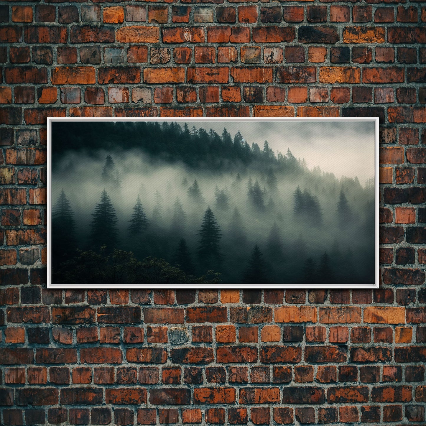 Foggy pine forest, Canadian forest art, framed canvas print, farmhouse decor, misty forst landscape
