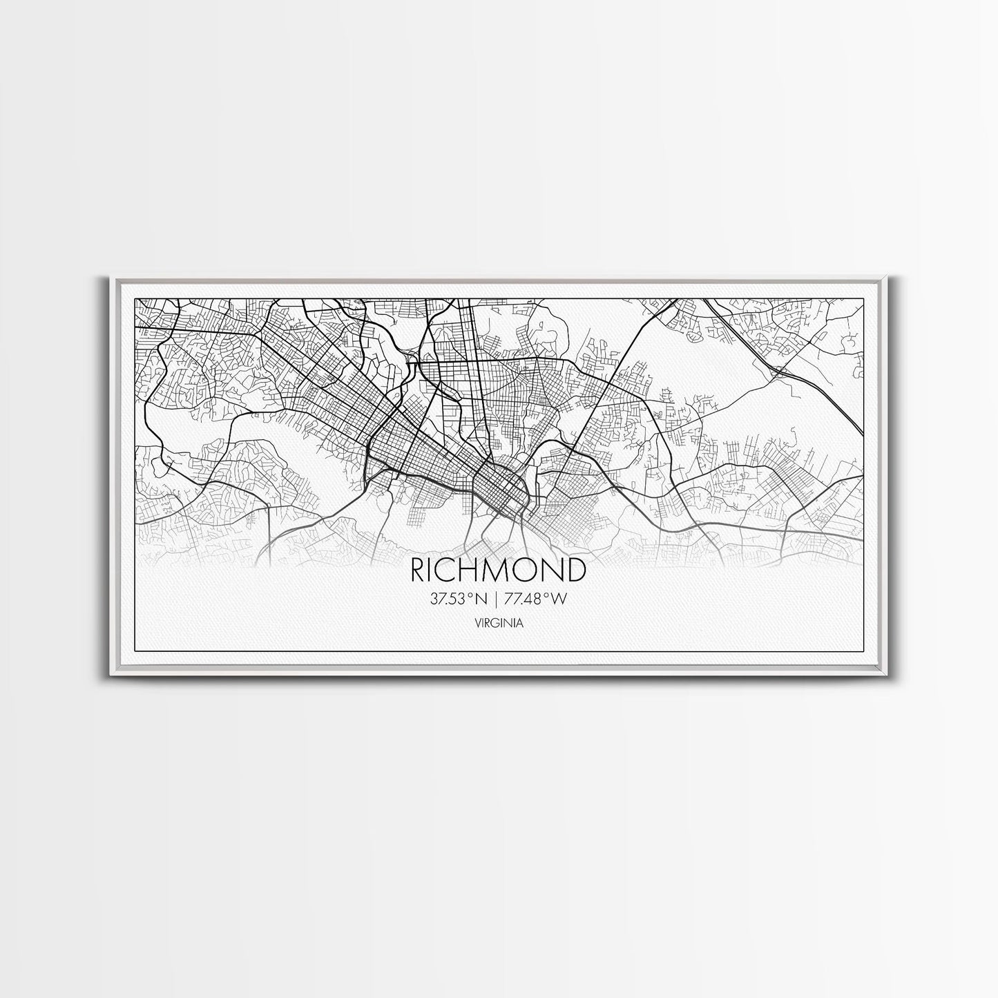 Richmond City Map, Virginia Art, Map Print, Minimalist Wall Art, Wall Art, Canvas Art, Best Gifts For Him, Wall Décor Prints, Horizontal Art