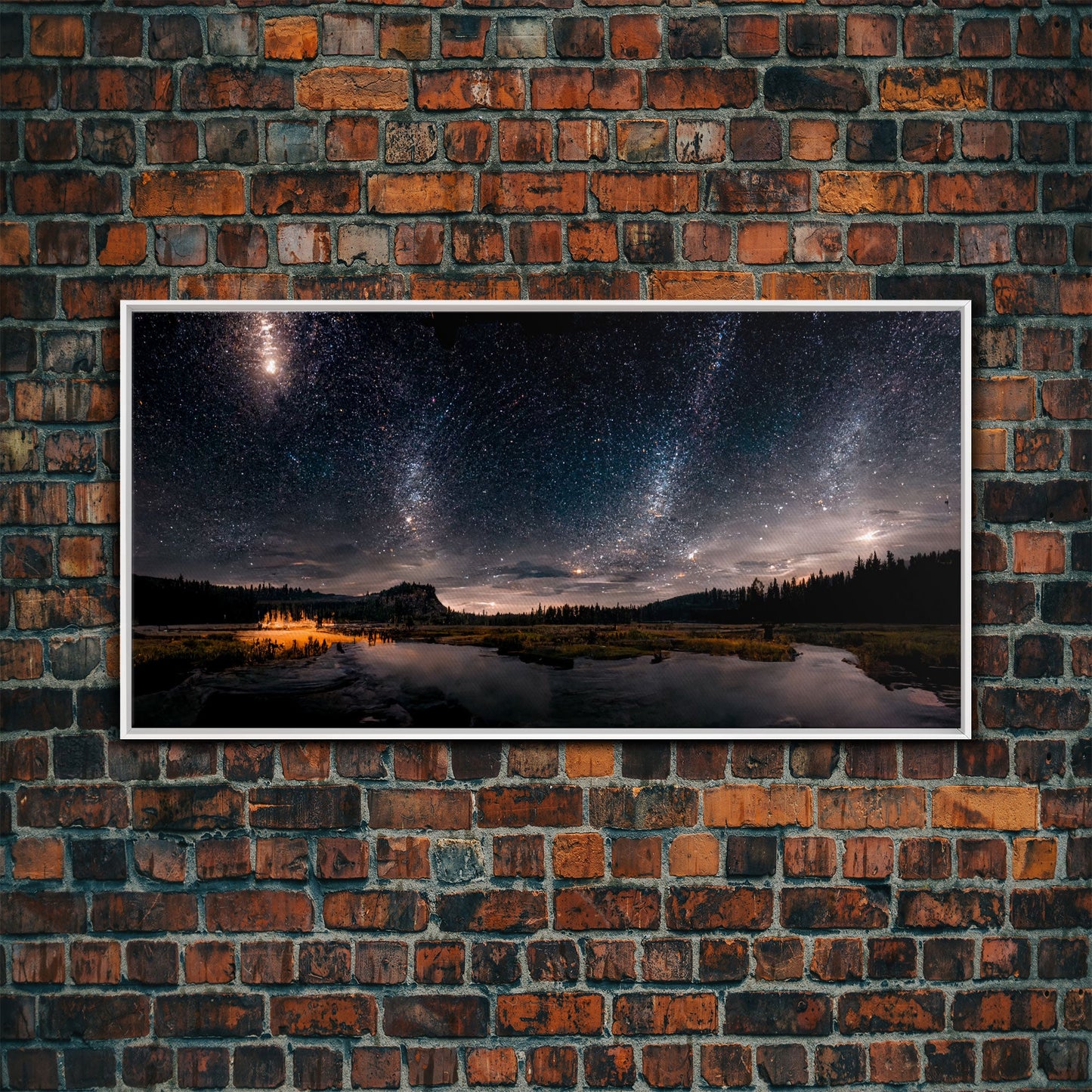 Cool Wall Art Landscape Mountains Nature Painting Prints Minimalist Modern Home Artwork Decoration Night Sky With Stars, Framed Canvas Print