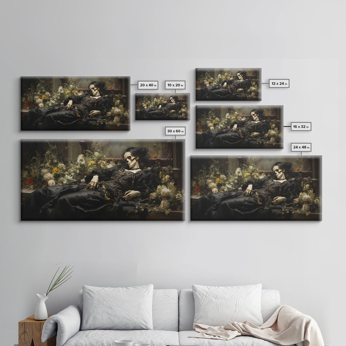 I'll Just Take A Quick Nap, Framed Canvas Print, Creepy Victorian Oil Painting, Halloween Art Prints, Skeleton Painting