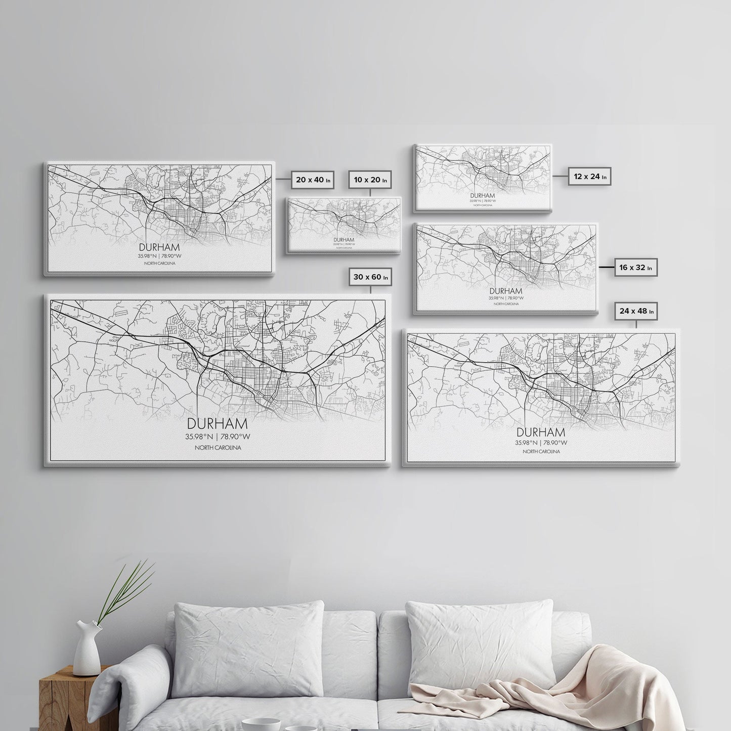 Durham Street Map, North Carolina Map, Map Art, Minimalist Art, Wall Art, Canvas Art, Trendy Room Décor, Bar Room Décor, Teacher Gift