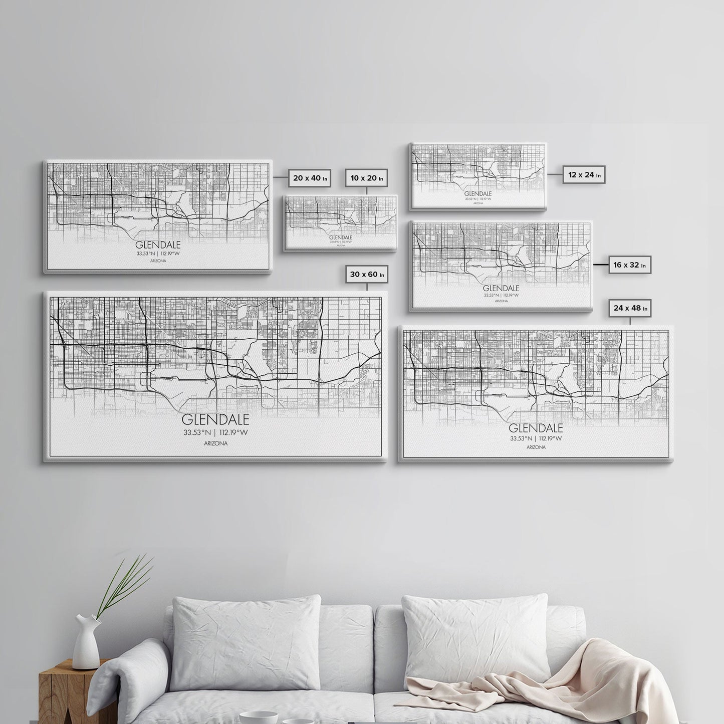 Glendale City Map, Arizona Map, Map Art, Minimalist Art, Wall Art, Canvas Art, Cabin Wall Décor, Entryway Décor,  Room Décor, Gifts For Her