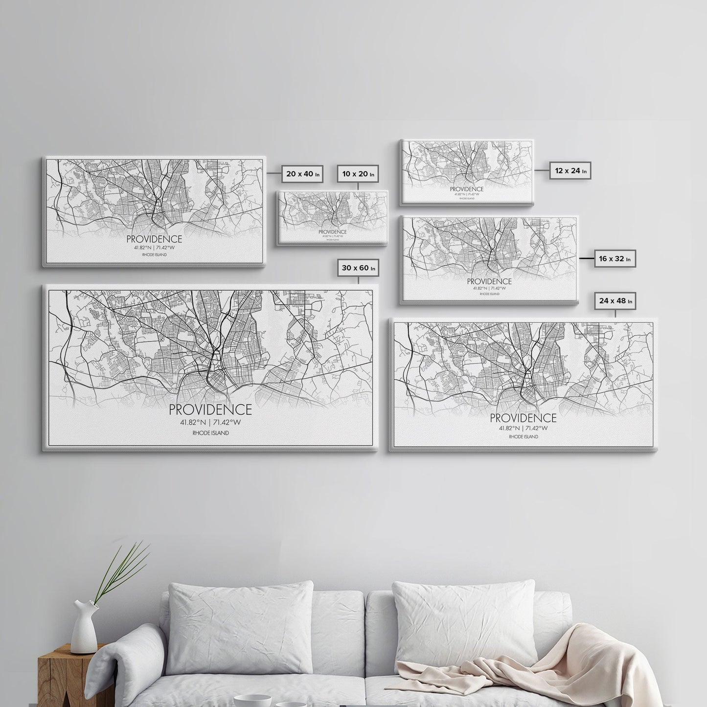 Providence City Map, Rhode Island Art, Map Print, Minimalist Wall Art, Wall Art, Canvas Art, Gifts For Mom, Horizontal Wall Art, Office Art