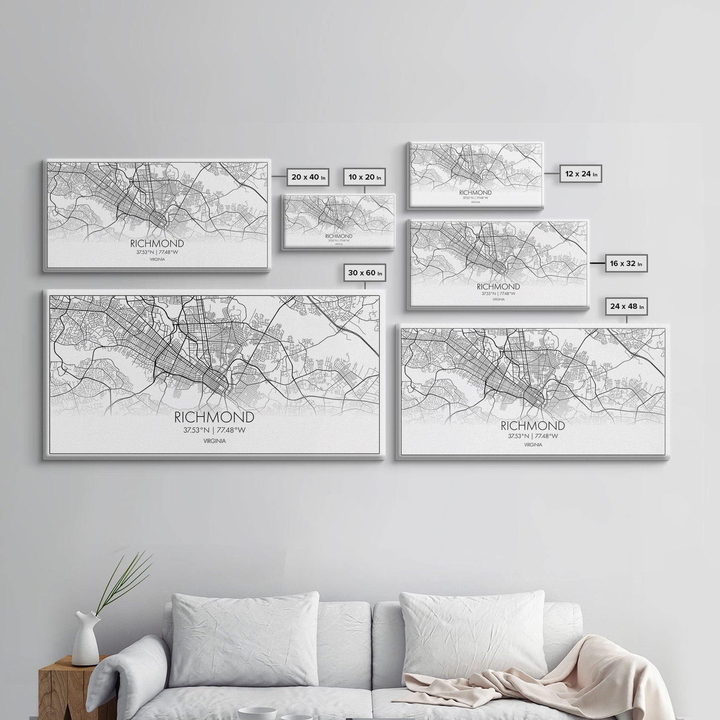 Richmond City Map, Virginia Art, Map Print, Minimalist Wall Art, Wall Art, Canvas Art, Best Gifts For Him, Wall Décor Prints, Horizontal Art