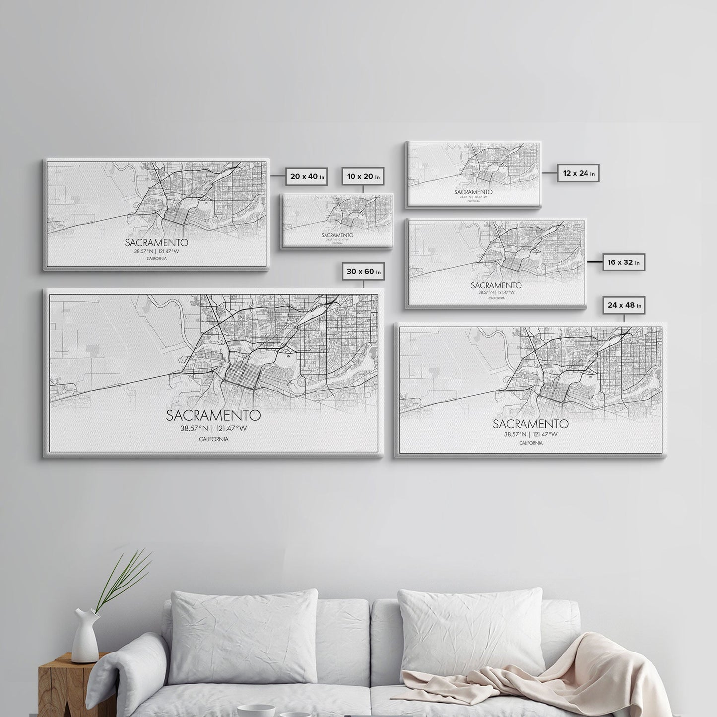 Sacramento City Map, California Art, Map Print, Minimalist Wall Art, Wall Art, Canvas Art, Large Wall Art, Room Décor, Office Prints