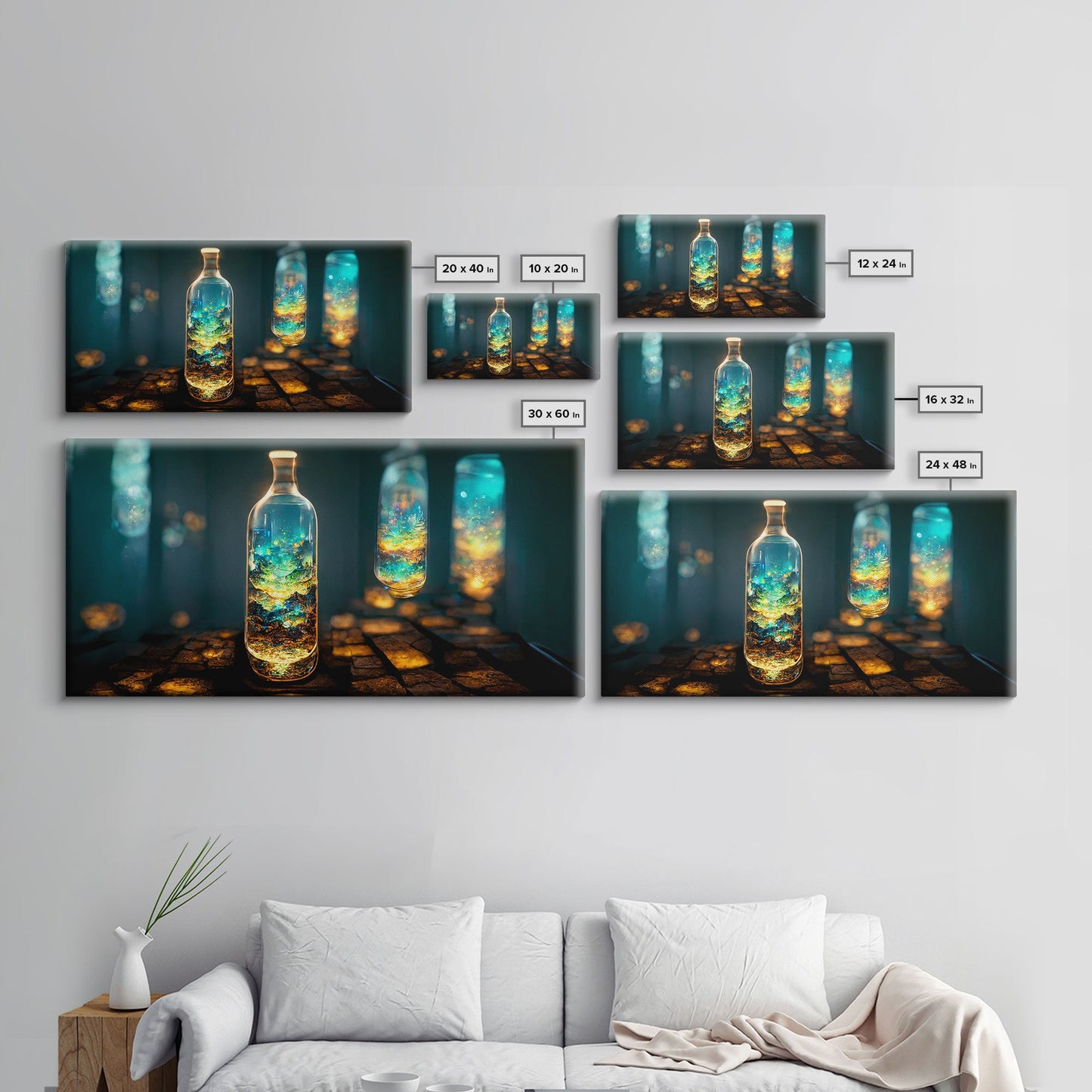 Miniature world in a bottle canvas print, high fantasy wall art, magical wall art, ready to hang wall art