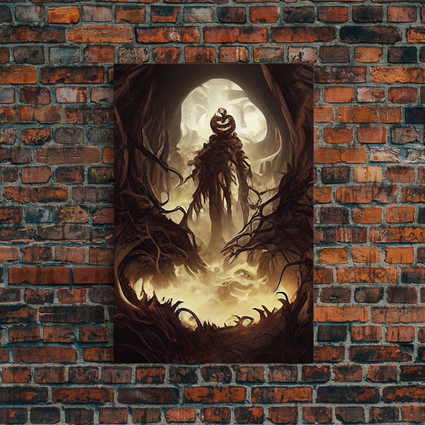 Haunted Scarecrow, Spooky Halloween Art, Framed Canvas Print, Ready To Hang Framed Wall Art, Living Room Wall Hanging