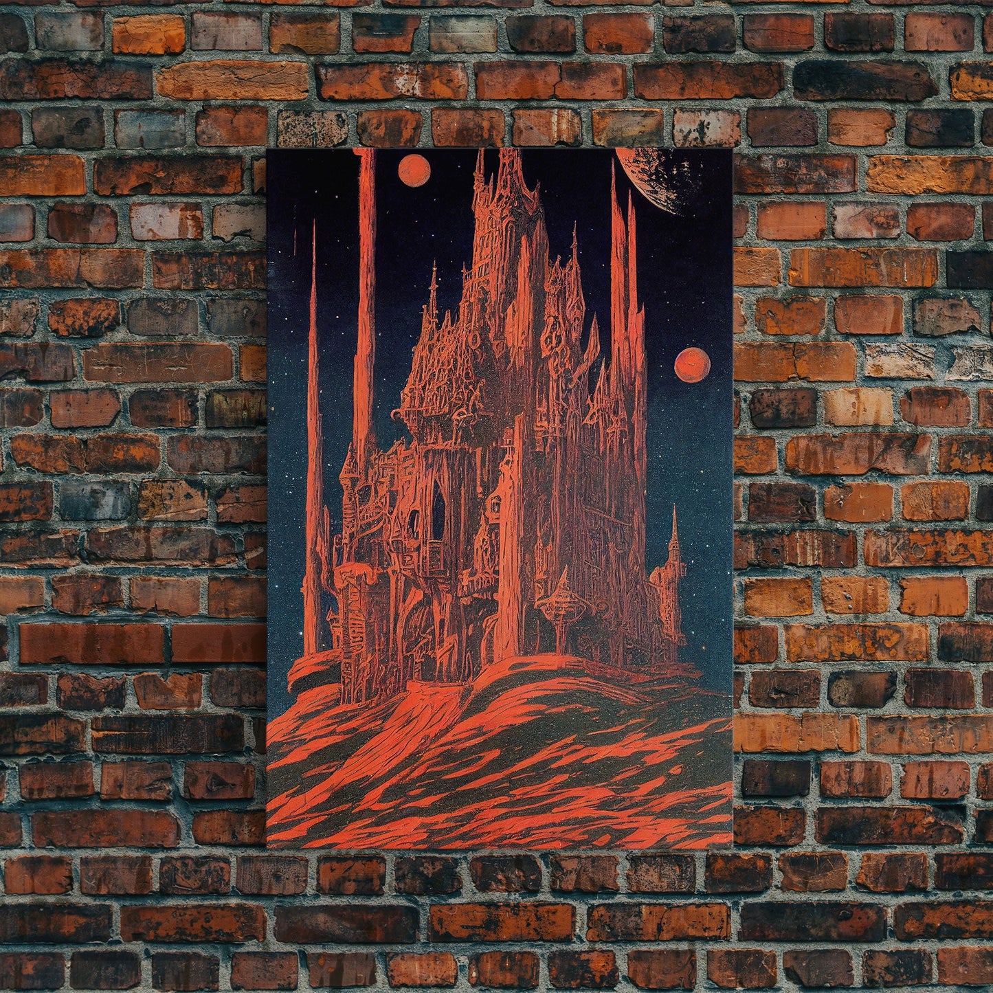 Gothic Red Eerie Castle Fine Art Print, Wall Poster, Wall Art Print