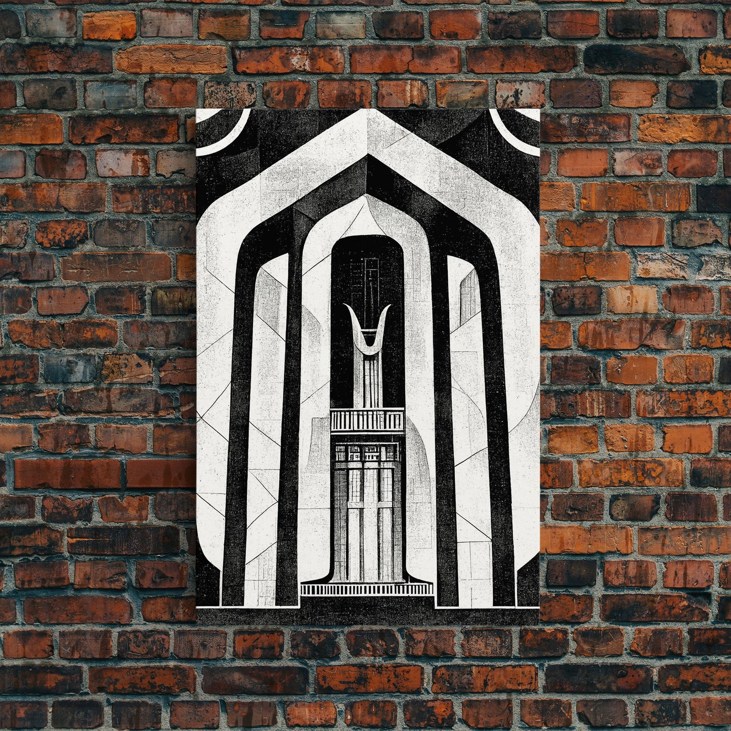 Art Deco Black And White Art Print, Art Deco Architecture, Framed Canvas Print, Ready To Hang Framed Wall Art, Living Room Wall Hanging