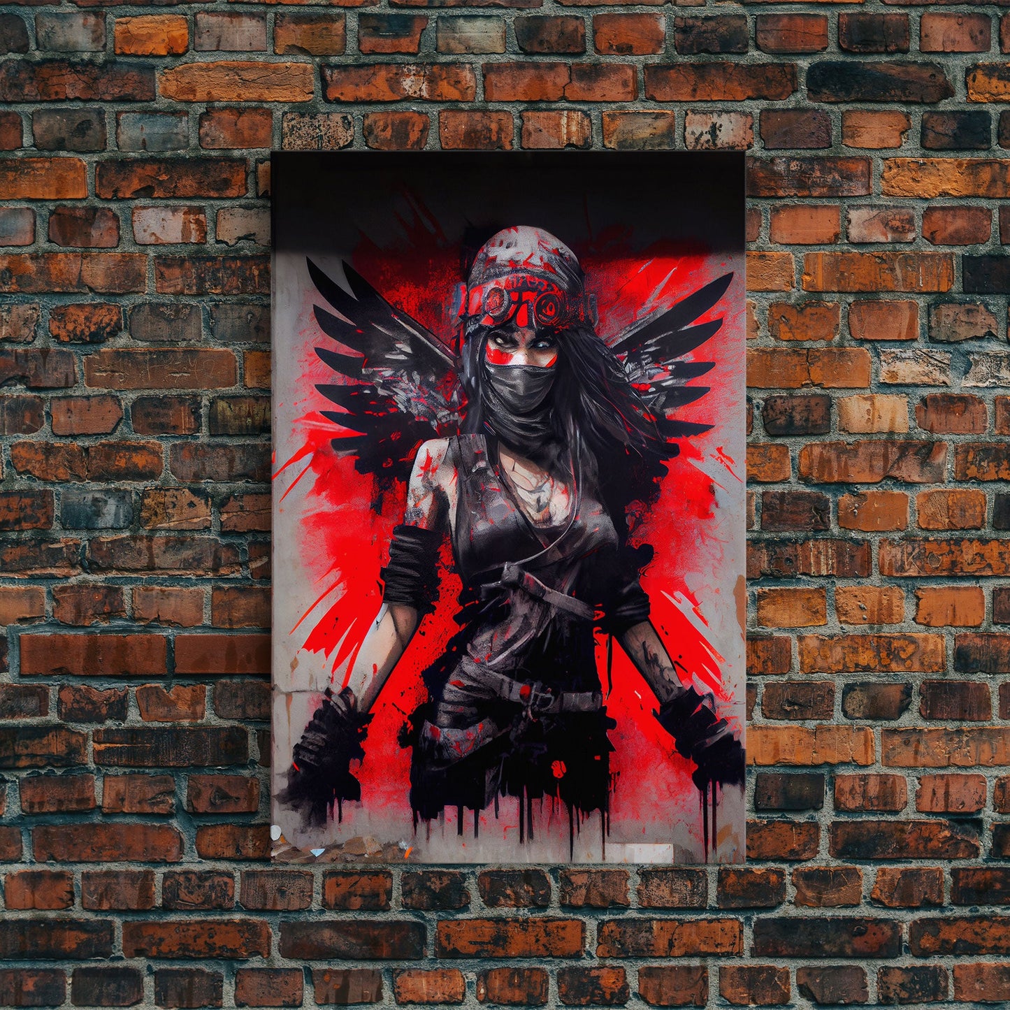 Graffiti angel art, framed canvas print, urban art