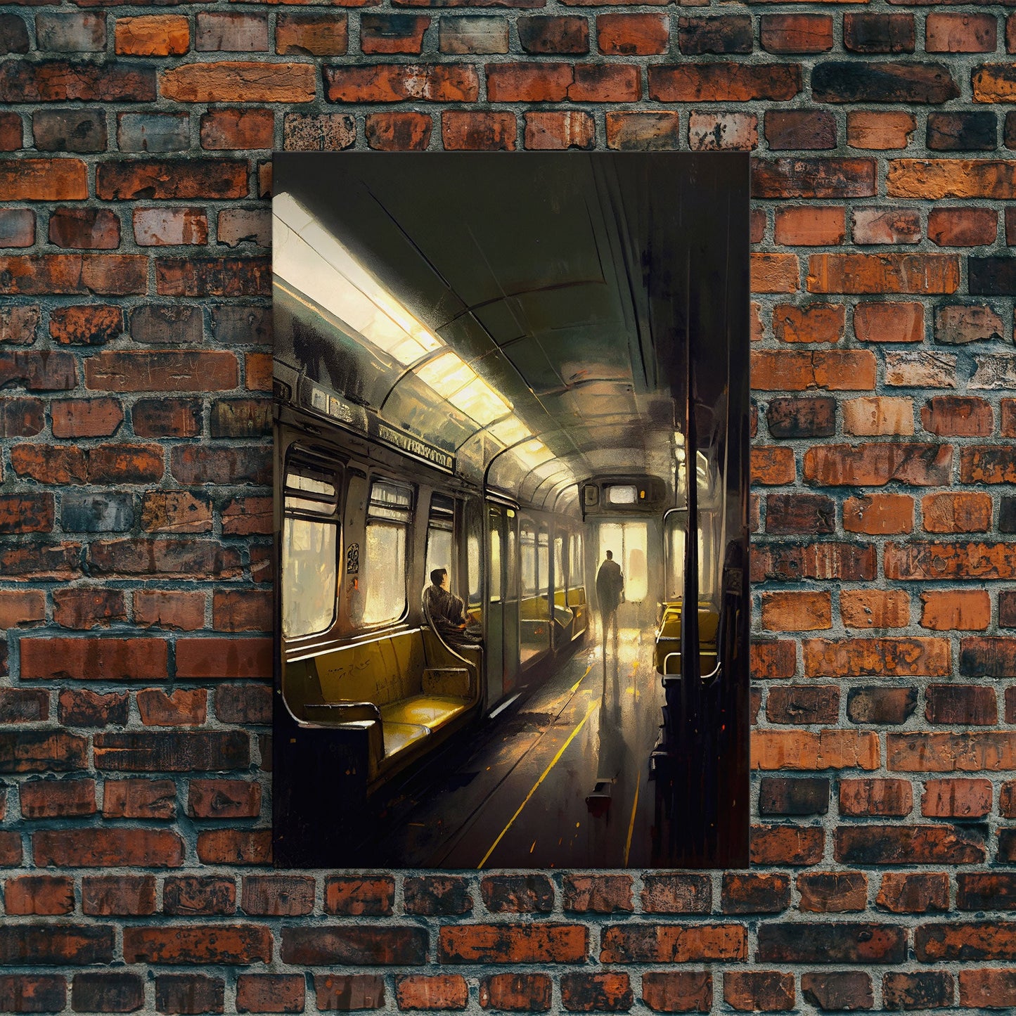Still life on a subway, train art, framed canvas print