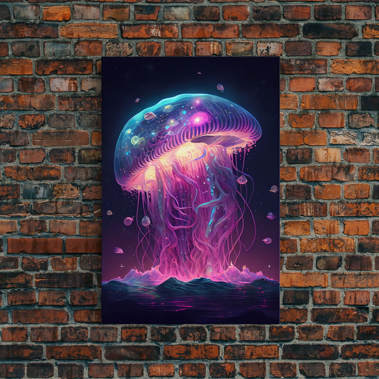 The Cosmic Jellyfish, Under The Sea Galaxy Art Mashup, Framed Canvas Print