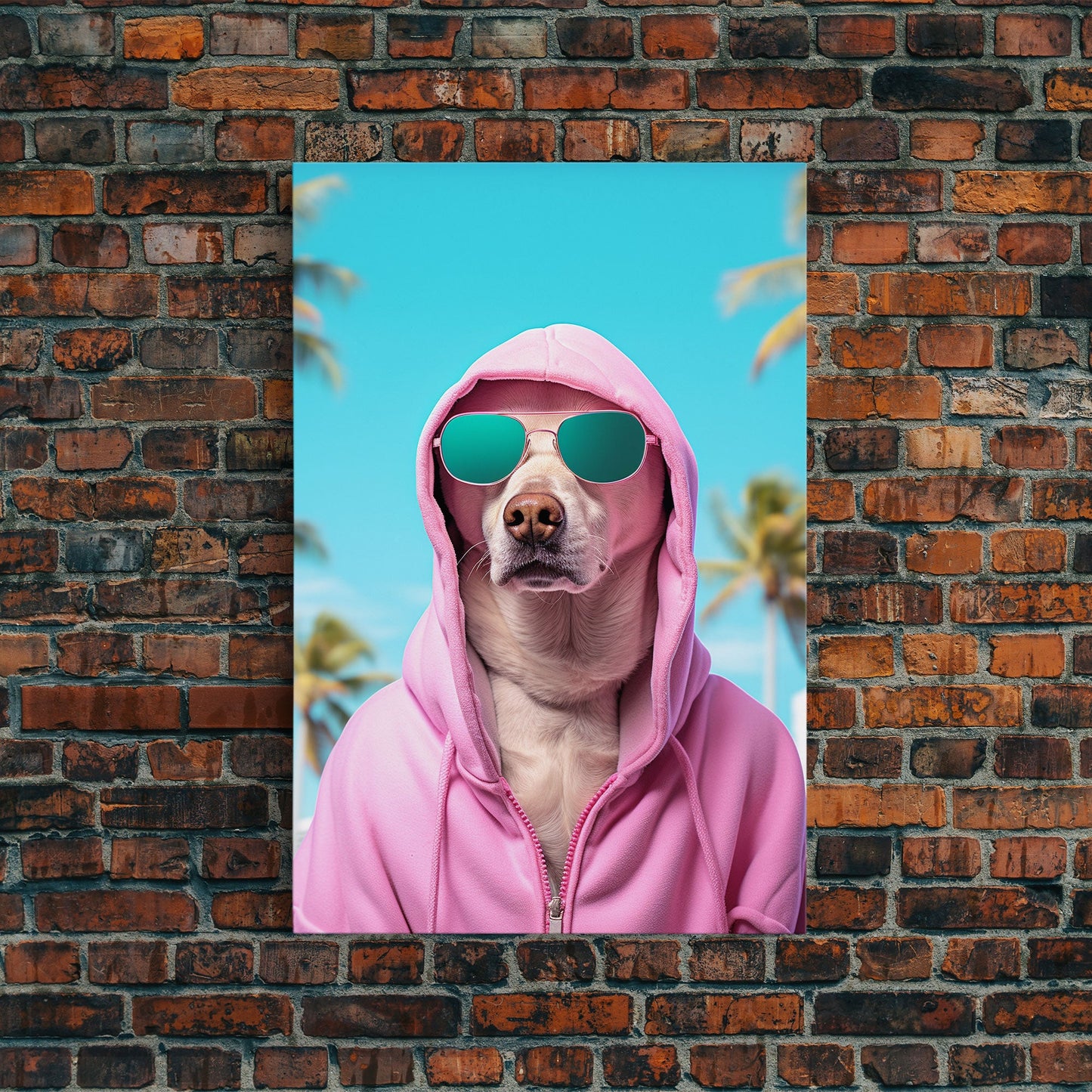 Labrador In Pink Hoodie Sunglasses Wall Print, Dog Portrait, Dog Art Print, Framed Wall Art, Framed Canvas, Wall Print, Wall Canvas