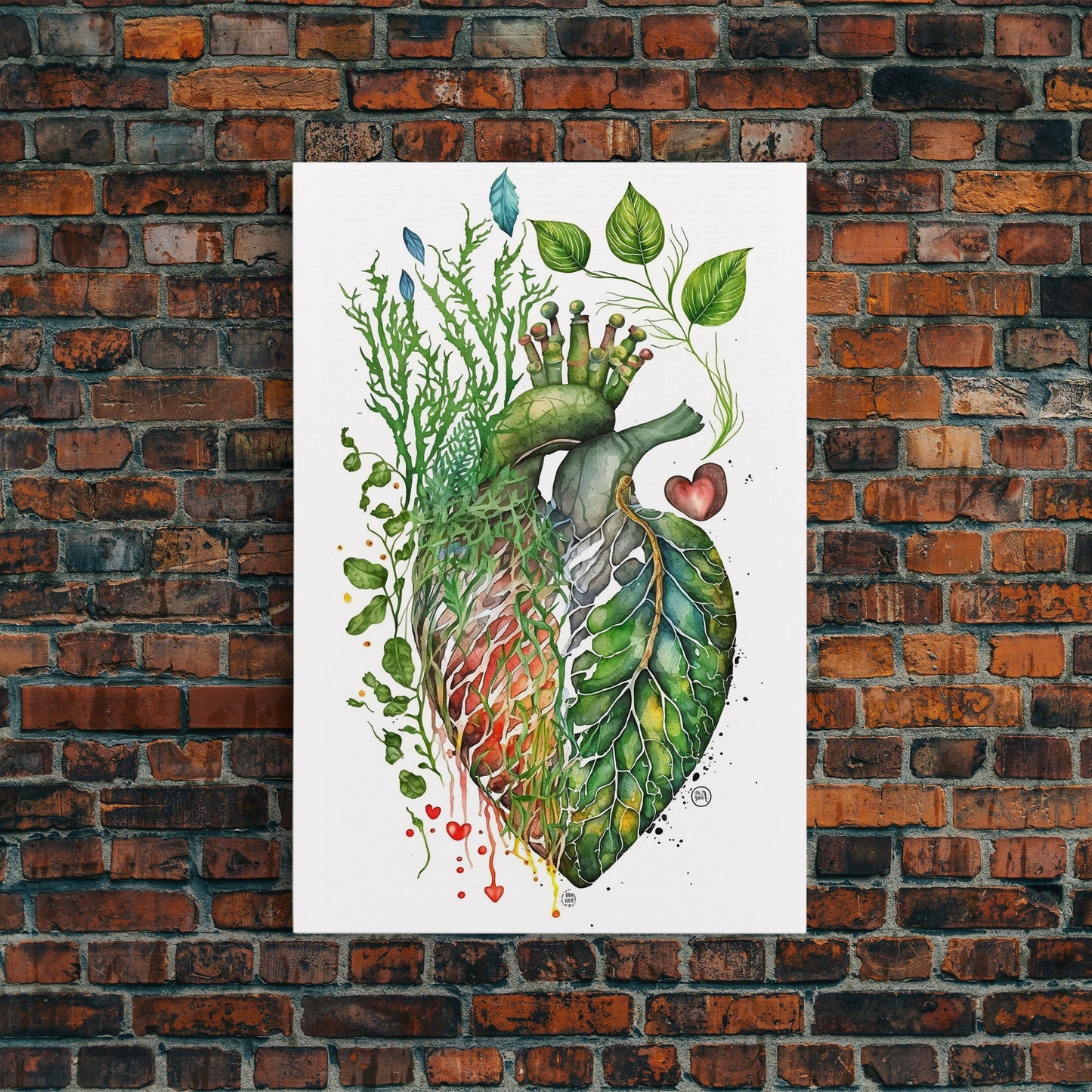 Florapunk Heart, Anatomical Heart Painting Canvas Print, Watercolor Heart, Human Heart, Pond Heart, Marsh Painting, Waterlily, Lily pads