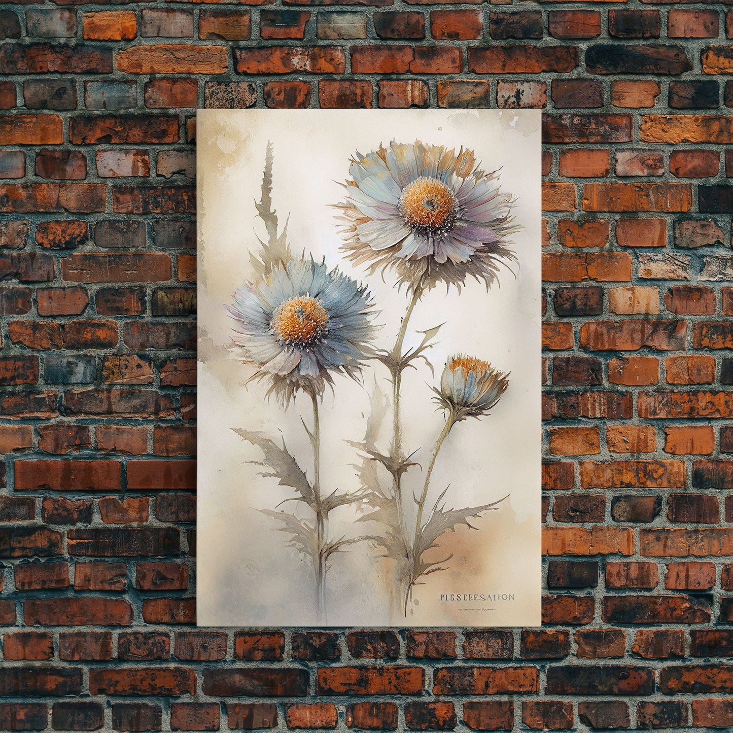 Vintage Style Dandelion Framed Canvas Art, Vintage Floral Print, Vintage White Roses Painting, Still Life Botanical Farmhouse print, Flowers