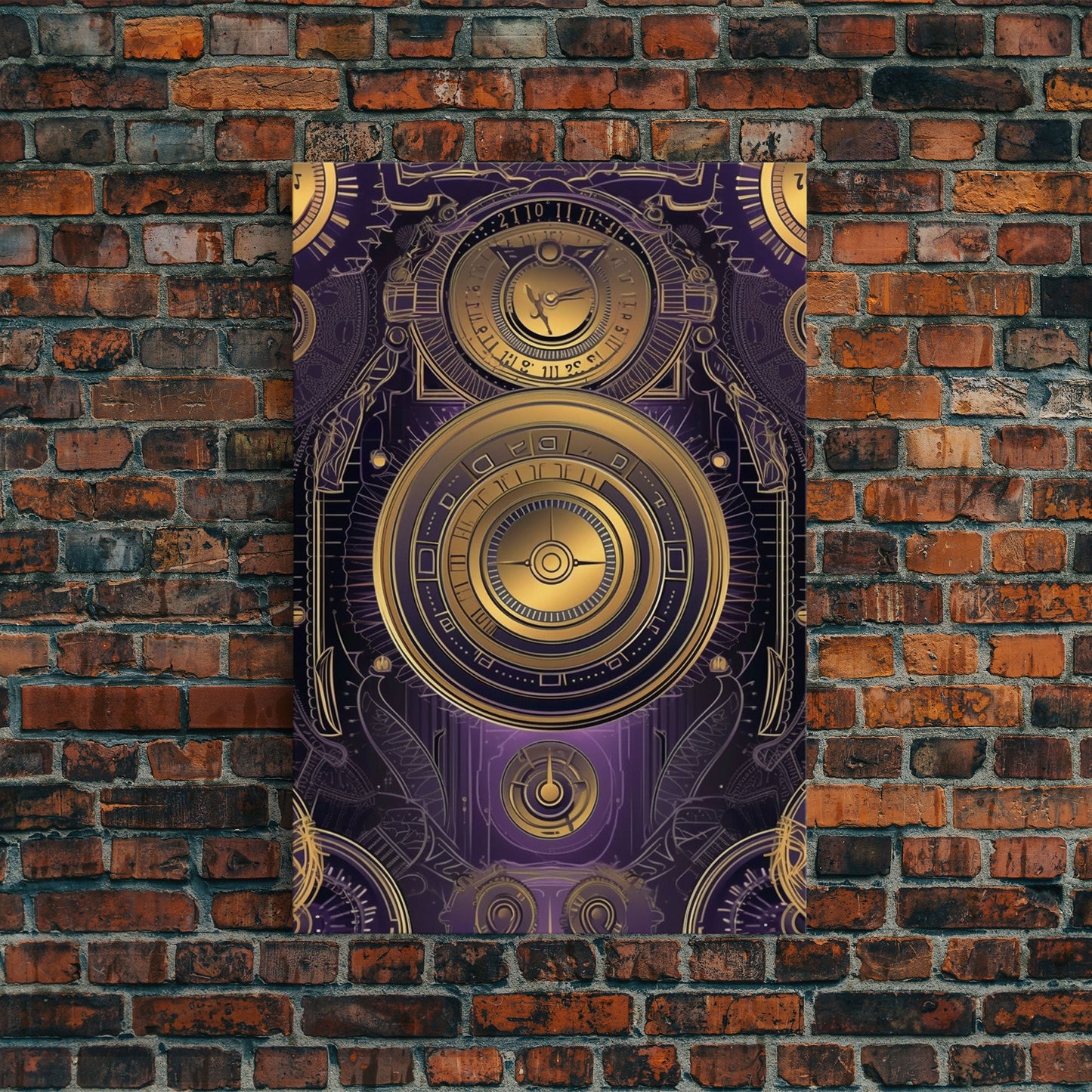 Midcentury Modern Wall art, Framed Canvas Print, Art Deco, Patterns art, Ornament art, Purple & gold art, Original painting, Bright colors