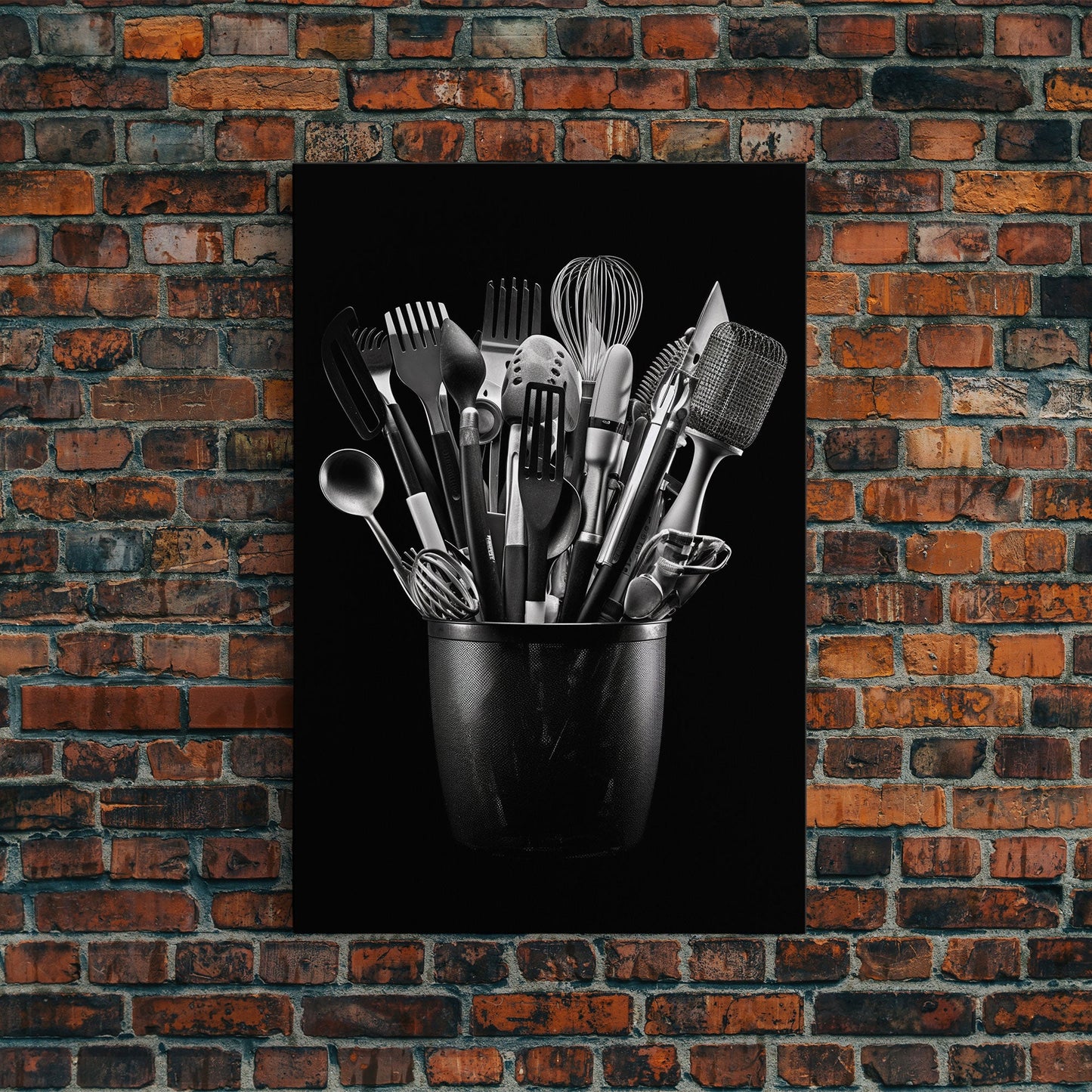 Kitchen Utensils Wall Art, Kitchen Wall Decor, Black And White, Minimalist Print, Wall Decor, Canvas Print, Wall Art, Framed Canvas