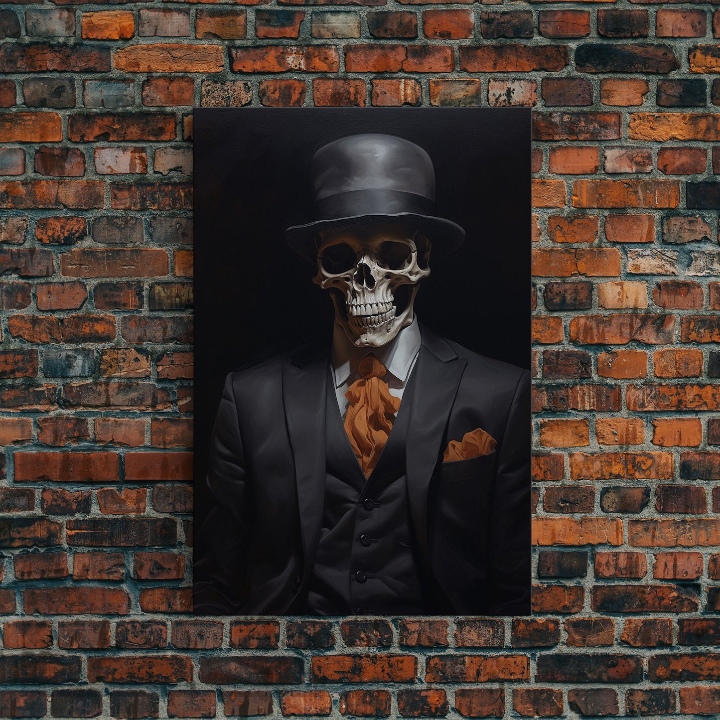 Spooky Skeleton Business Man, Halloween Art, Framed Canvas Print, Halloween Canvas, Skeleton Painting, Victorian Gothic Decor