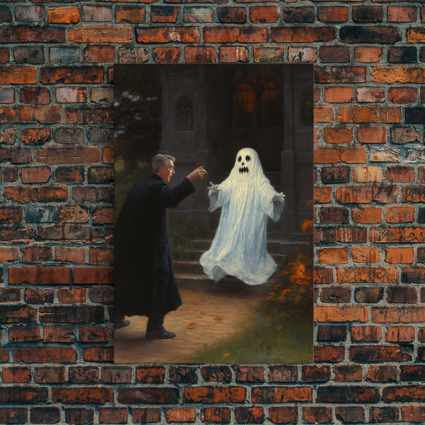 The Scared Ghost, Macabre Halloween Decor, Halloween Poster / Canvas Print, Framed Wall Art, Dark Academia Goth Art