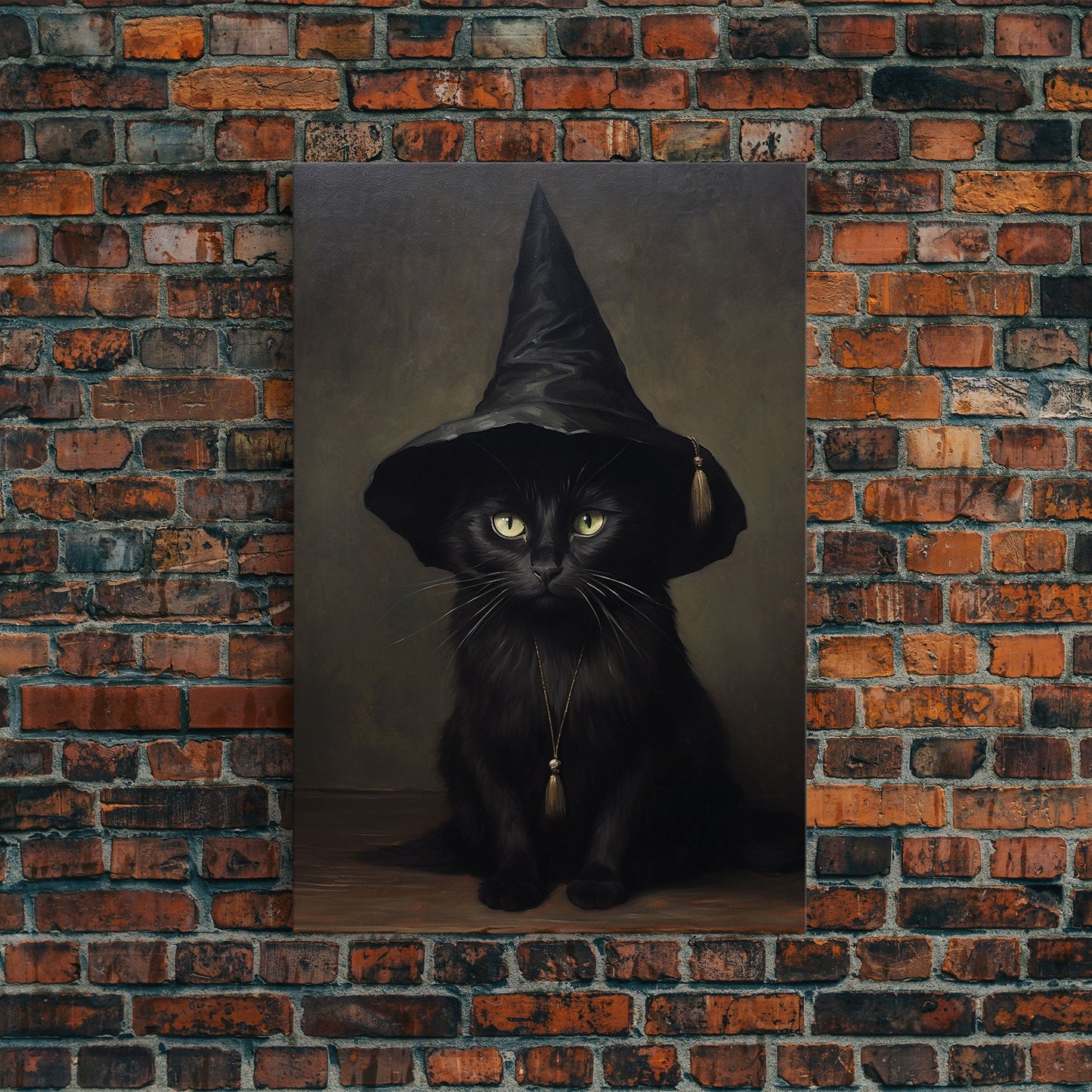 Cute Witch's Familiar Cat Halloween Art, Cat Witch, Cat Painting, Cute Cat Print, Halloween Decor, Black Cat Print, Framed Canvas / Canvas