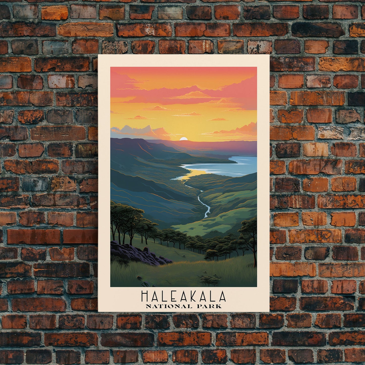 Haleakala National Park Hawaii Travel Art, National Park Print, Minimalist Travel Art, Midcentury Modern Style Landscape Painting