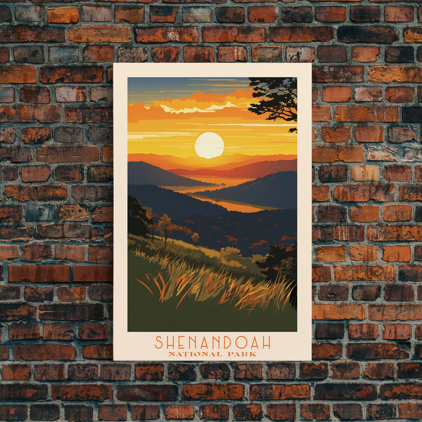 Shenandoah National Park Virginia Travel Art, National Park Print, Minimalist Travel Art, Midcentury Modern Style Landscape Painting