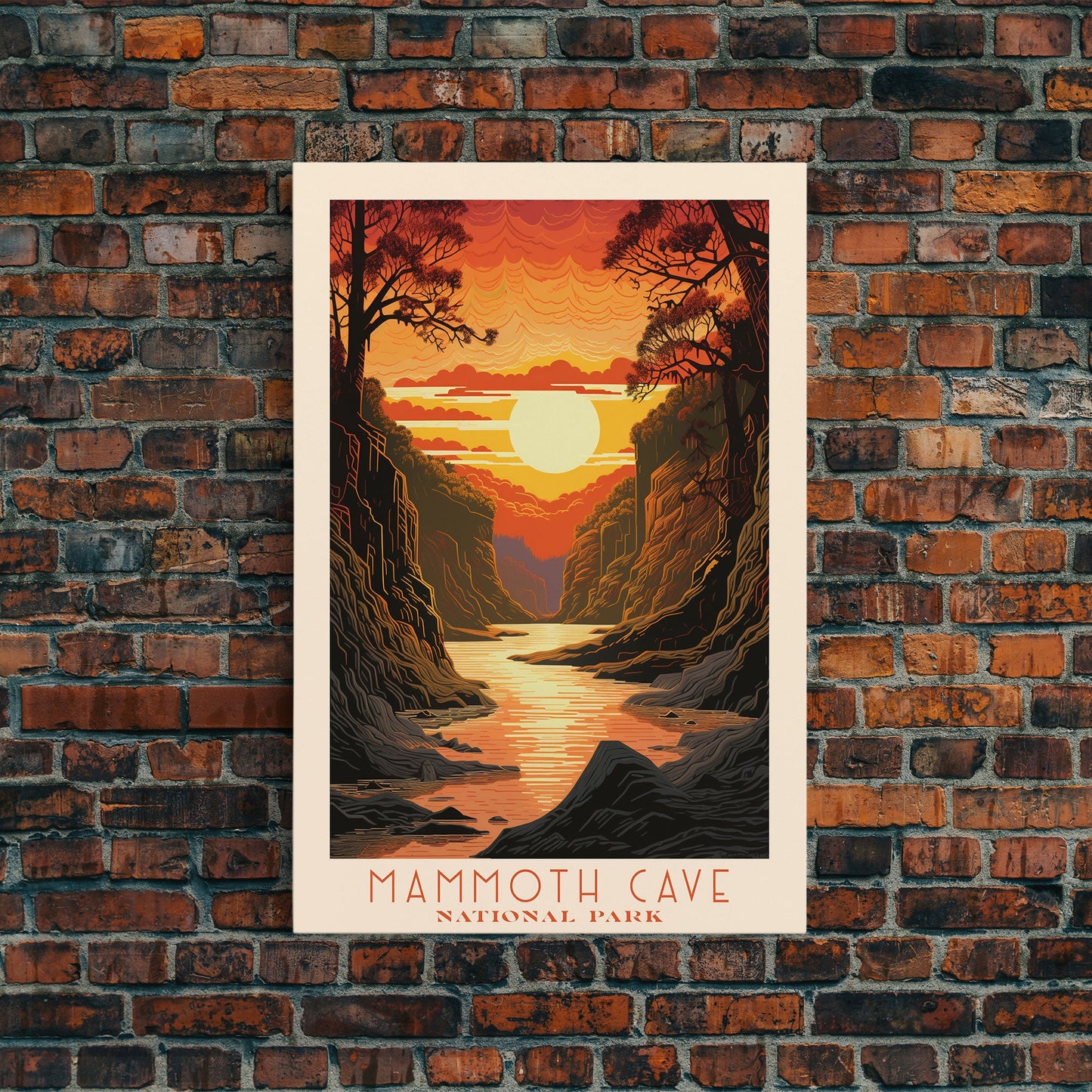 Mammoth Cave National Park Kentucky Travel Art, National Park Print, Minimalist Travel Art, Midcentury Modern Style Landscape Painting