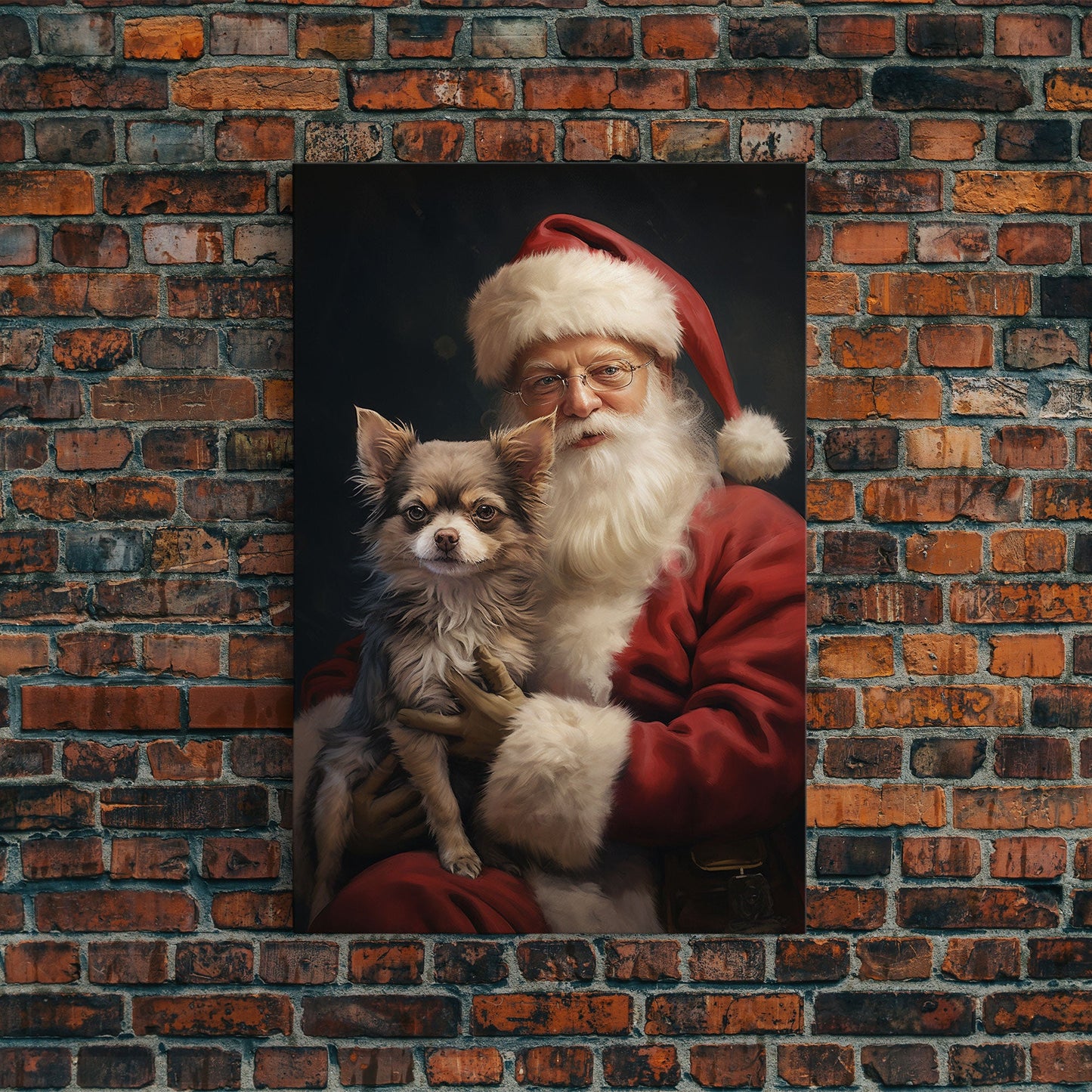 Santa Claus And His Chihuahua, Christmas Wall Art, Christmas Dog, Winter Wall Art, Santa Decor, Santa Art Print, Farmhouse Christmas