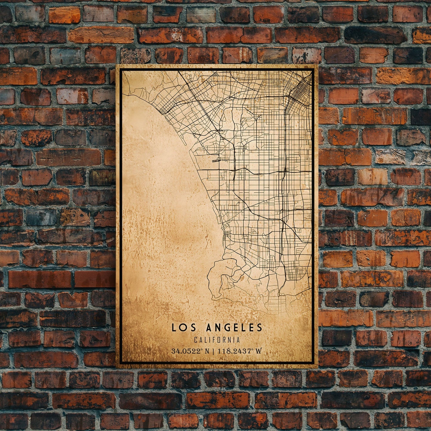 Los Angeles Vintage Map Print | Los Angeles Map | California Map Art | Los Angeles City Road Map Poster | Distressed / Retro LA Street Art