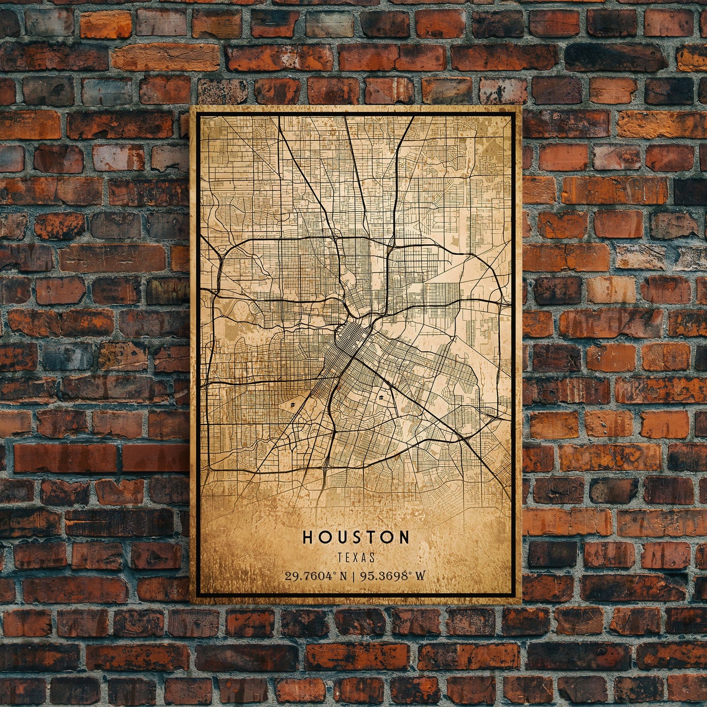 Distressed Houston map print poster canvas print, framed road map art, Texas map print poster canvas, Houston city map print poster canvas