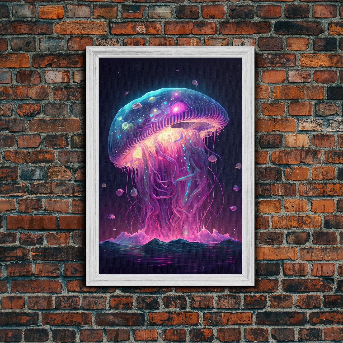 The Cosmic Jellyfish, Under The Sea Galaxy Art Mashup, Framed Canvas Print
