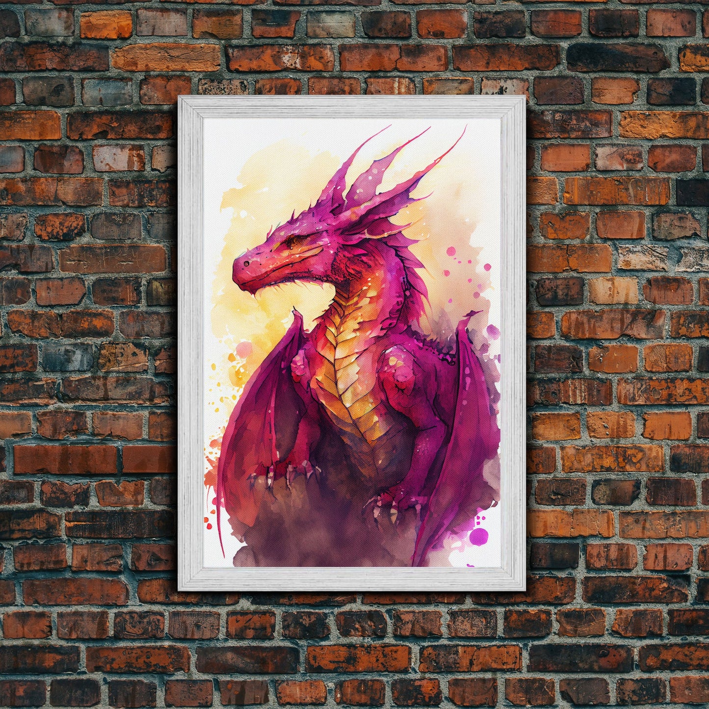 Magenta Purple Watercolor Dragon Fantasy Fine Art Print, Wall Decor, Wall Poster, Wall Art Print