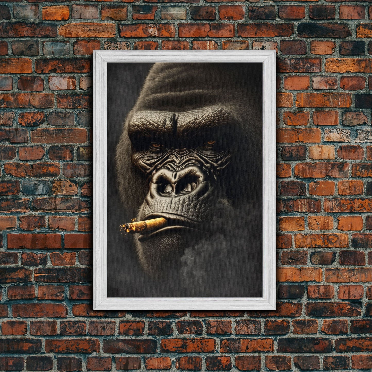 Smoking Gorilla canvas framed wall art, Gorilla Smoking print, Animal Print, Monkey Canvas print, Wall Decor