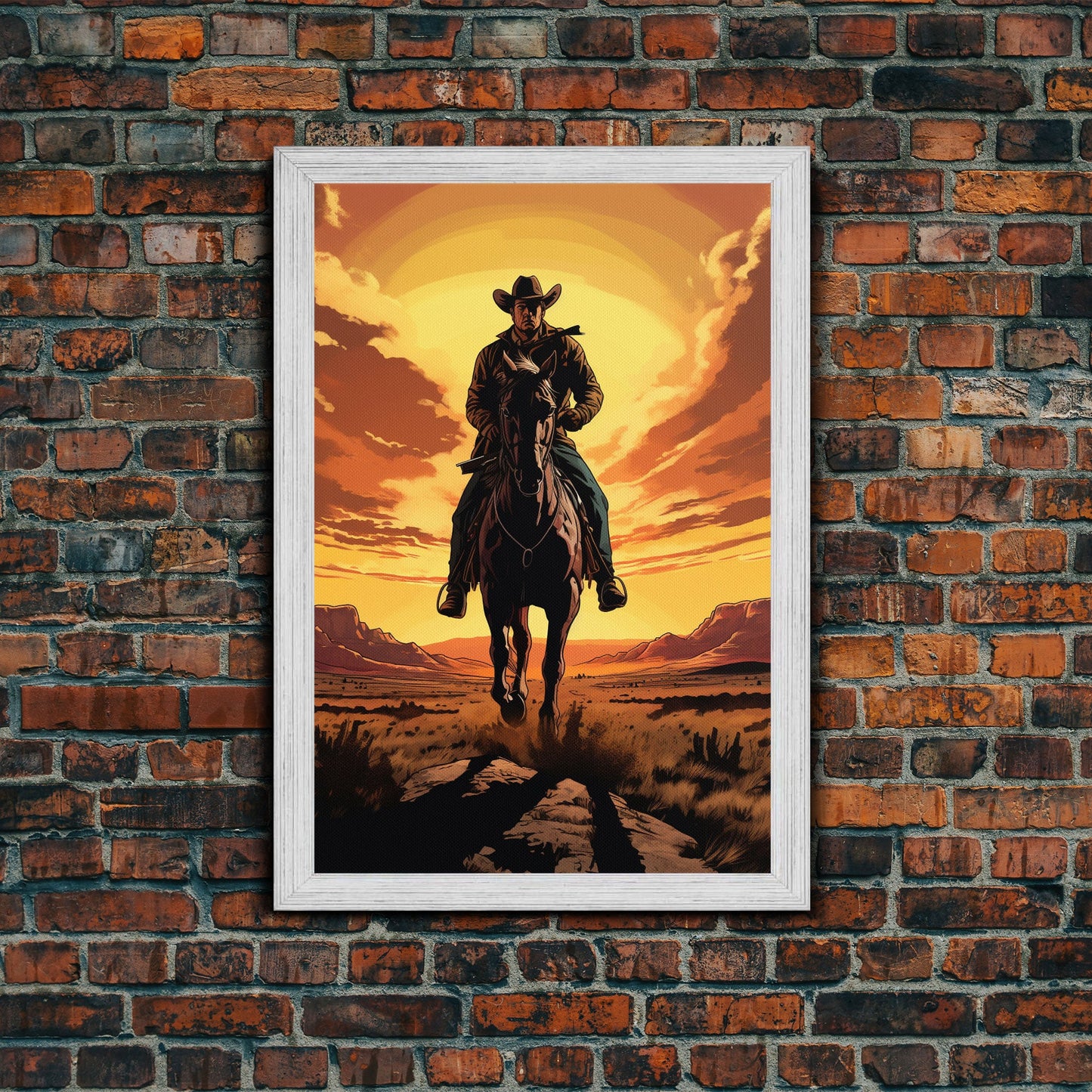 Cowboy Wall Decor, 12x18 Art Print, Equestrian Wall Art, Western Decor, Southwestern Art, Wild West Painting Wall Art, Framed Canvas Print