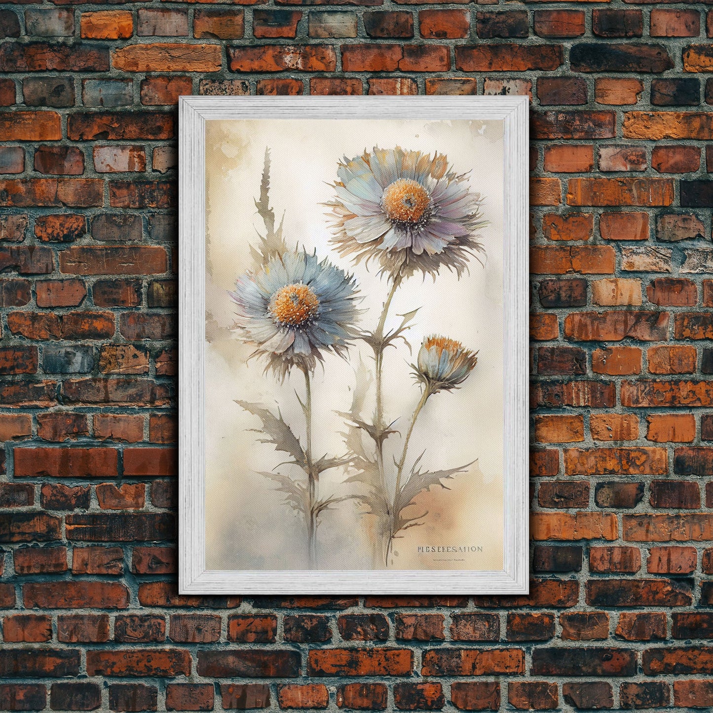 Vintage Style Dandelion Framed Canvas Art, Vintage Floral Print, Vintage White Roses Painting, Still Life Botanical Farmhouse print, Flowers