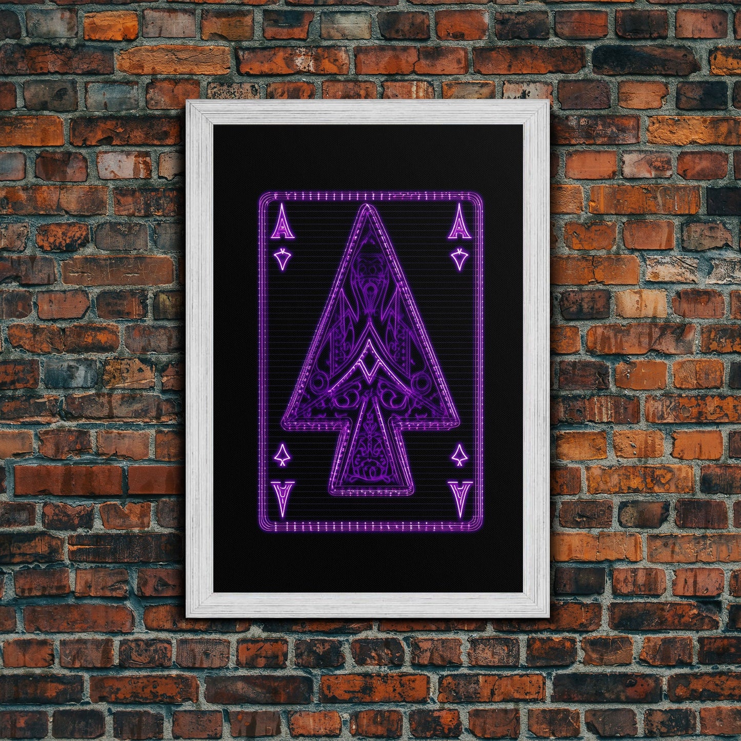 Neon Lights Purple Ace Of Spades Wall Decor, Poker Wall Art, Cards, Minimalist Print, Wall Decor, Canvas Print, Wall Art, Framed Canvas