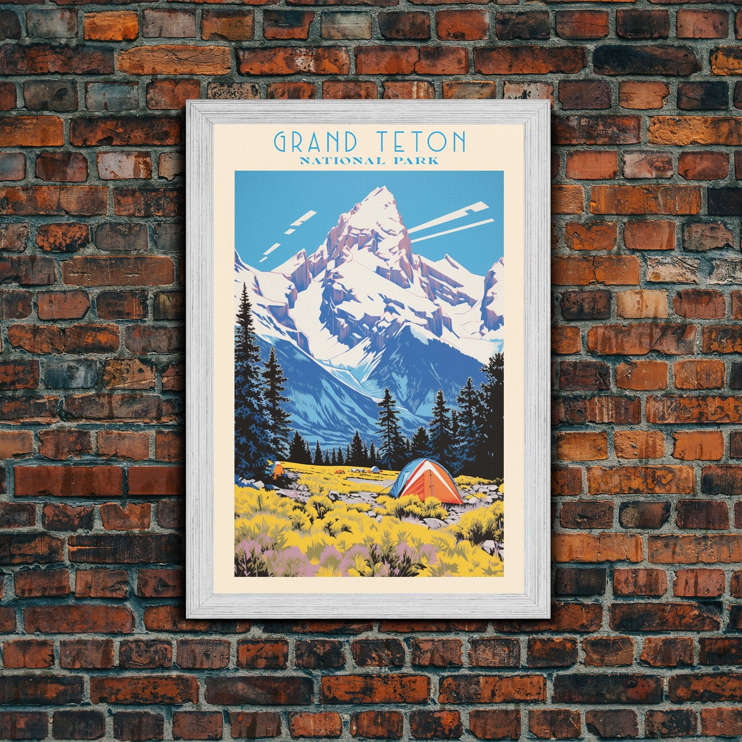 Grand Teton National Park Wyoming Travel Art, National Park Print, Minimalist Travel Art, Midcentury Modern Style Landscape Painting