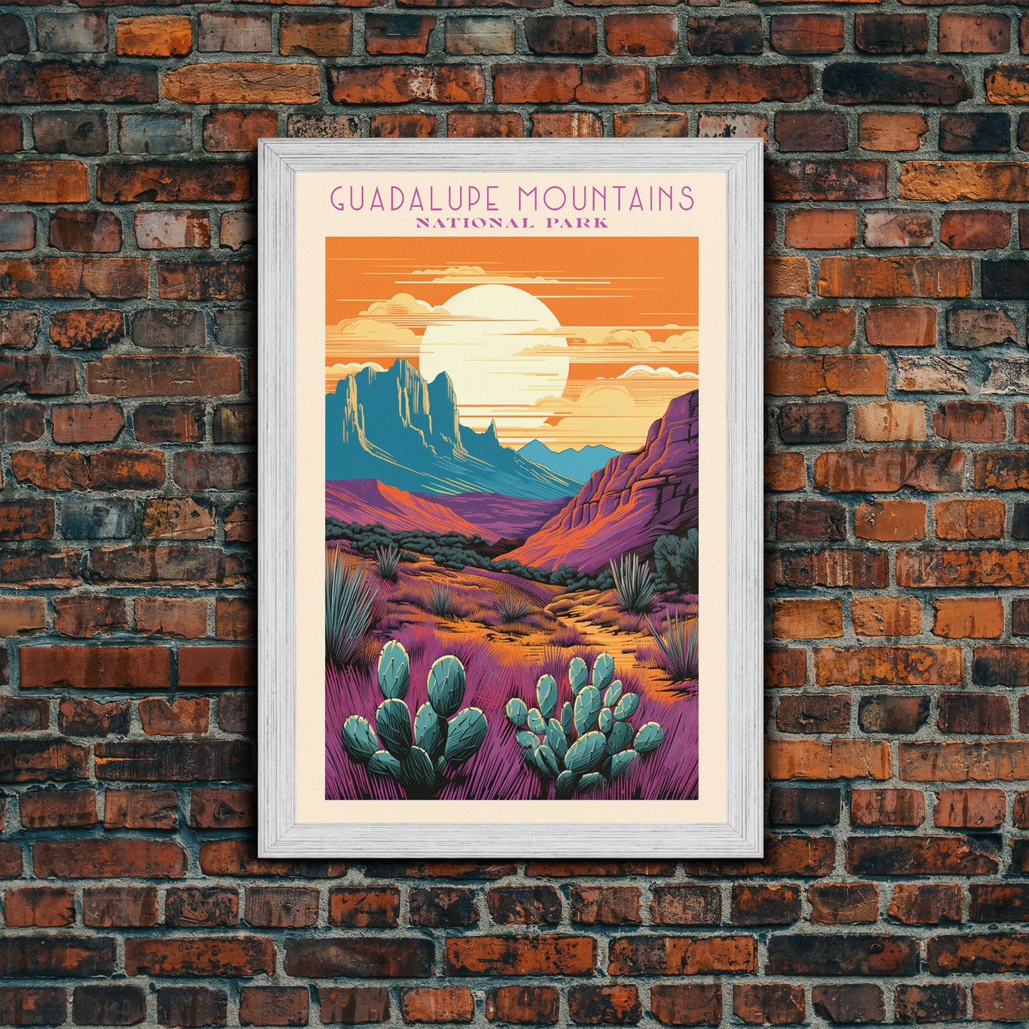 Guadalupe Mountains National Park Texas Travel Art, National Park Print, Minimalist Travel Art, Midcentury Modern Style Landscape Painting
