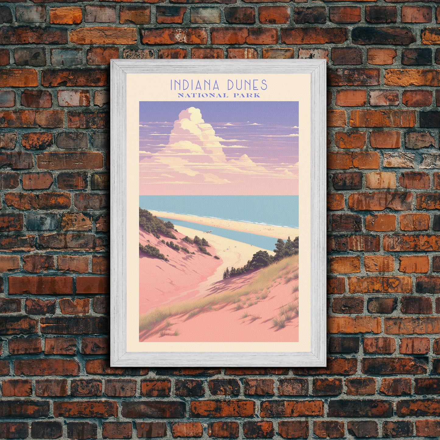 Indiana Dunes National Park Indiana Travel Art, National Park Print, Minimalist Travel Art, Midcentury Modern Style Landscape Painting