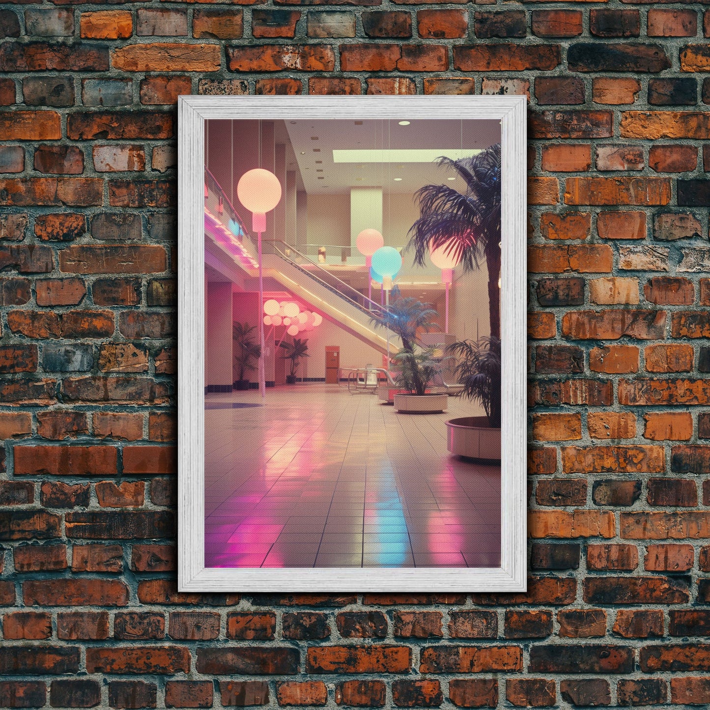 Photo Of A 1980s Mall, Framed Canvas Print, Liminal Spaces, Vaporwave Aesthetic Wall Art, Game Room Decor