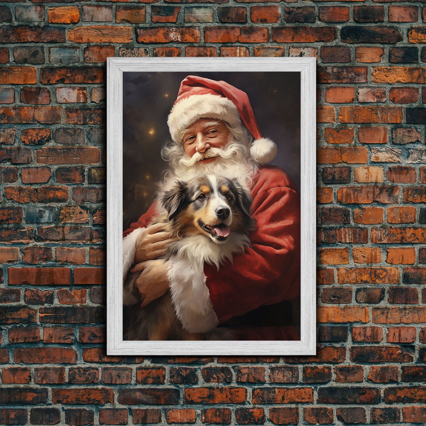 Santa Claus And His Australian Shepherd, Christmas Wall Art, Dog Gift, Christmas Dog, Winter Wall Art, Santa Decor, Santa Art Print