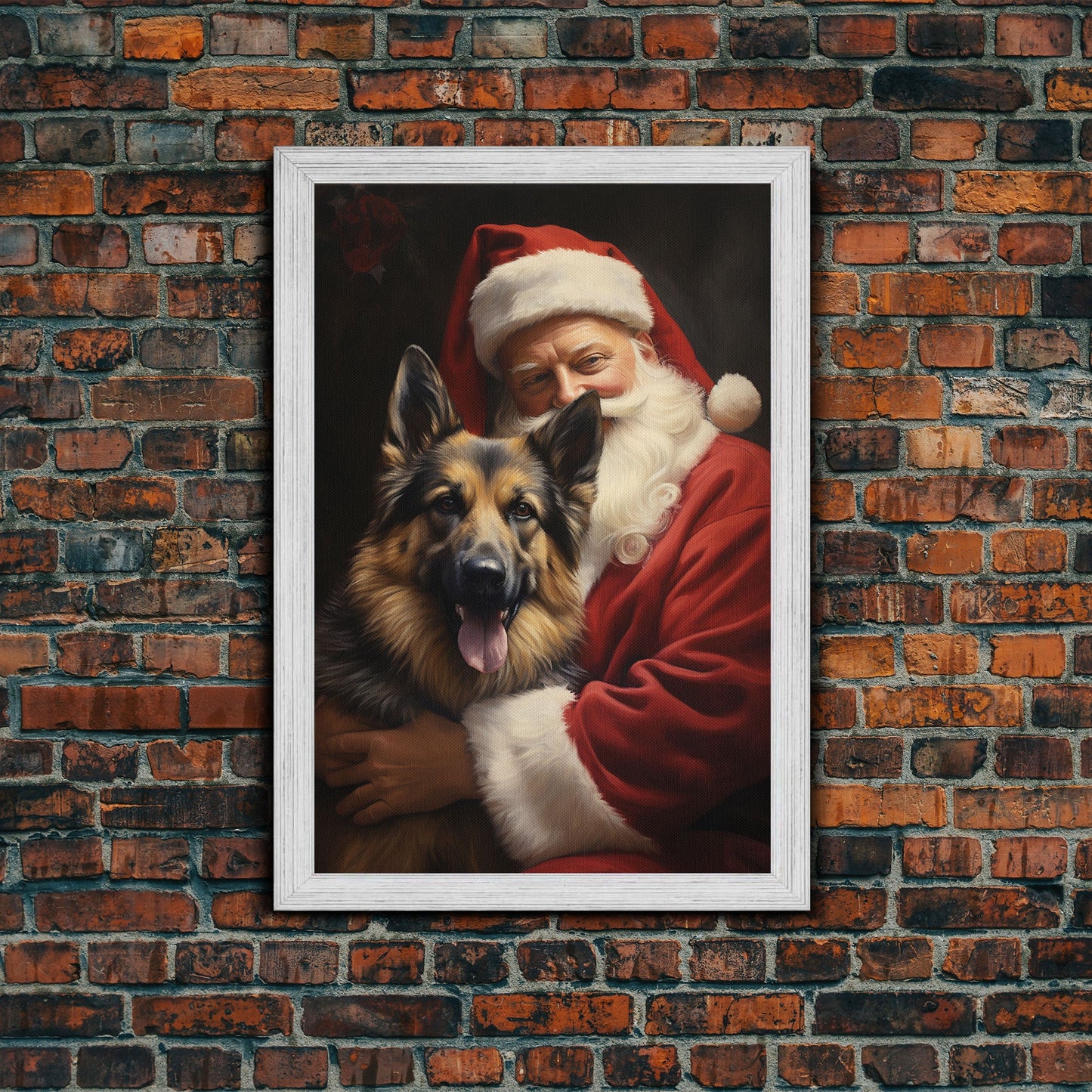 Santa Claus And His German Shepherd, Christmas Wall Art, Dog Gift, Christmas Dog, Winter Wall Art, Santa Decor, Santa Art Print, Cute Dog