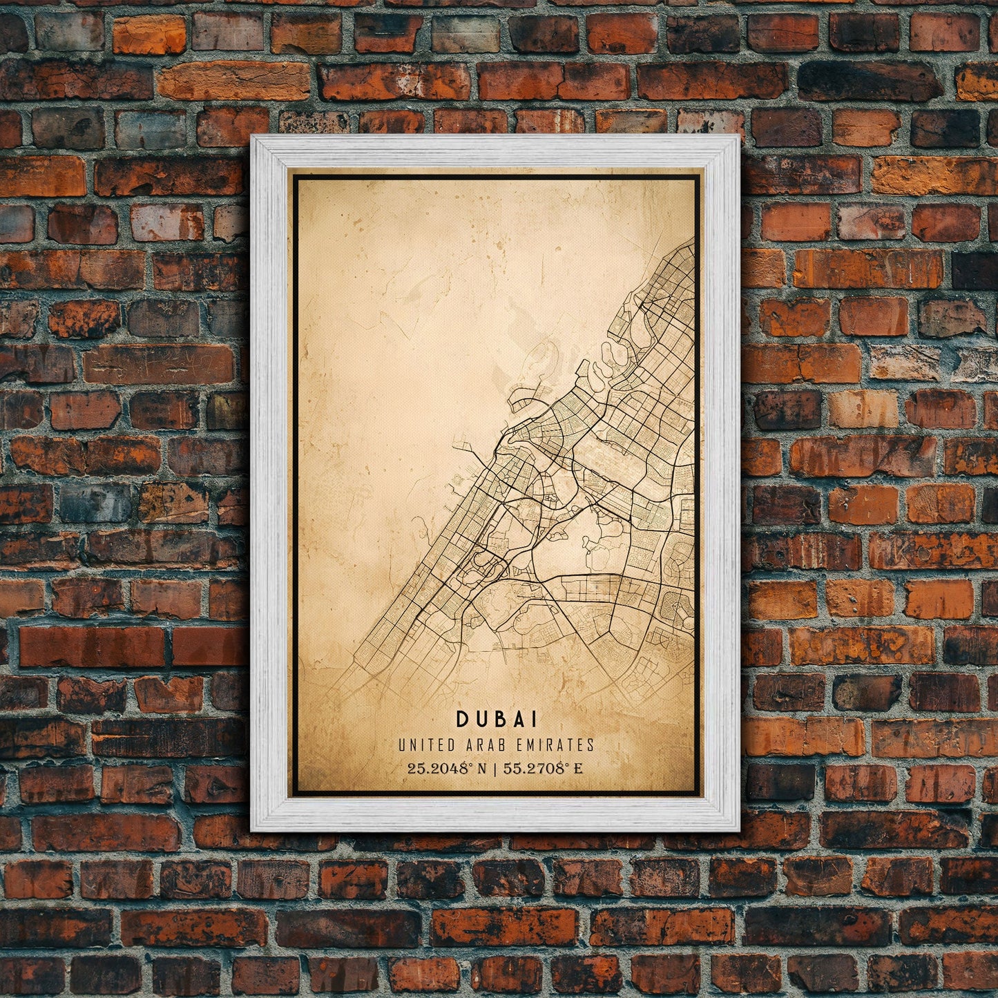 Dubai UAE map print poster or framed canvas, Dubai map print poster canvas, Dubai city map print poster canvas, Vintage Travel Art