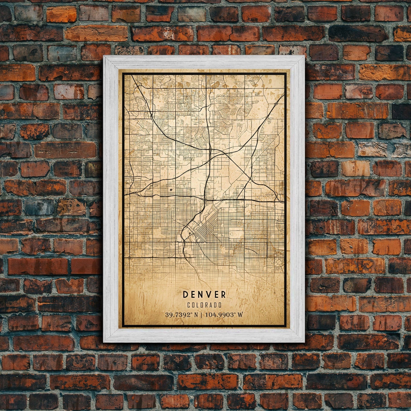 Denver map print poster canvas, Colorado map print poster canvas, Denver city map print poster canvas, framed road map art, office decor