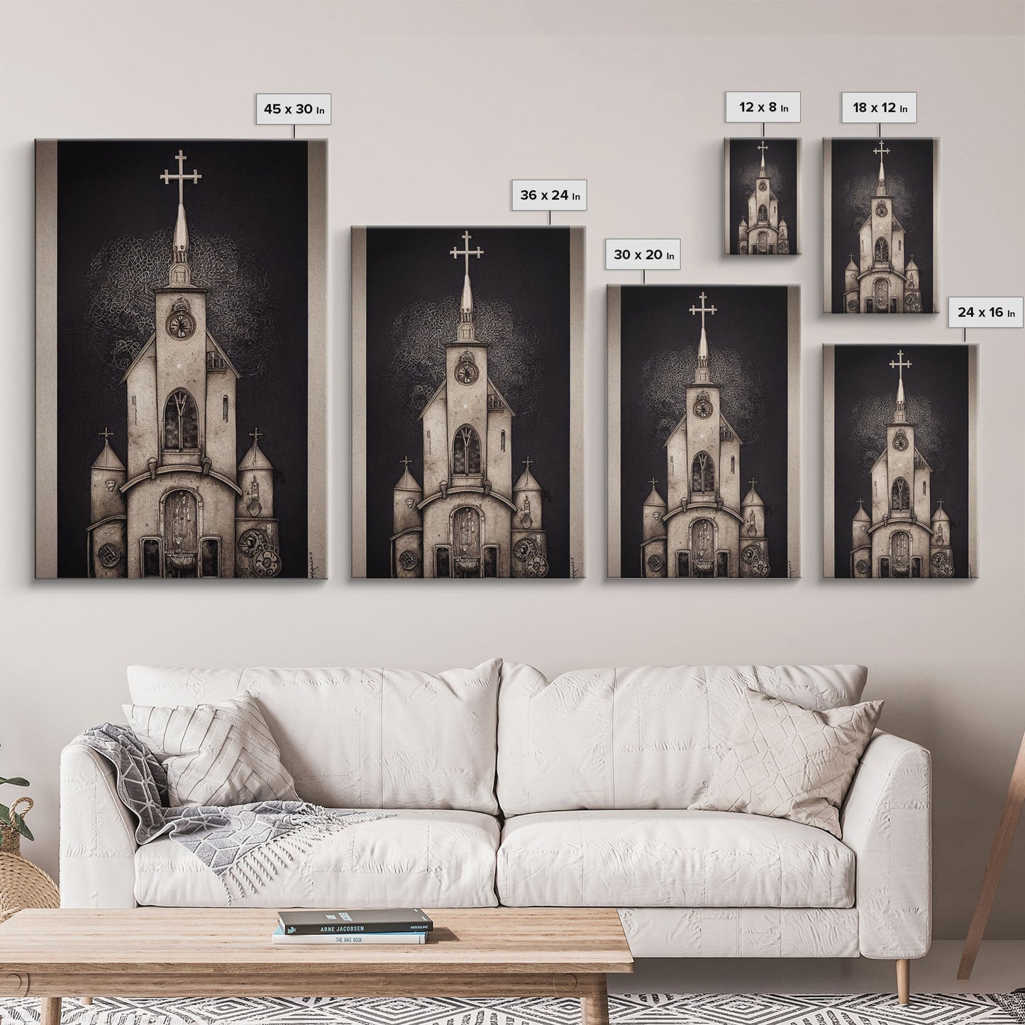 Gothic Church, Framed Canvas Print, Ready To Hang Framed Wall Art, Living Room Decor