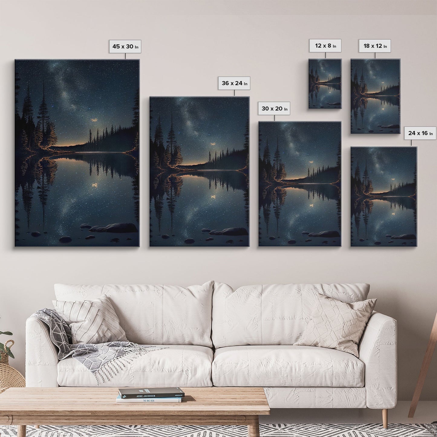 Landscape River Lake Water Night Sky Stars Trees Fine Art Print, Wall Decor, Wall Poster, Wall Art Print