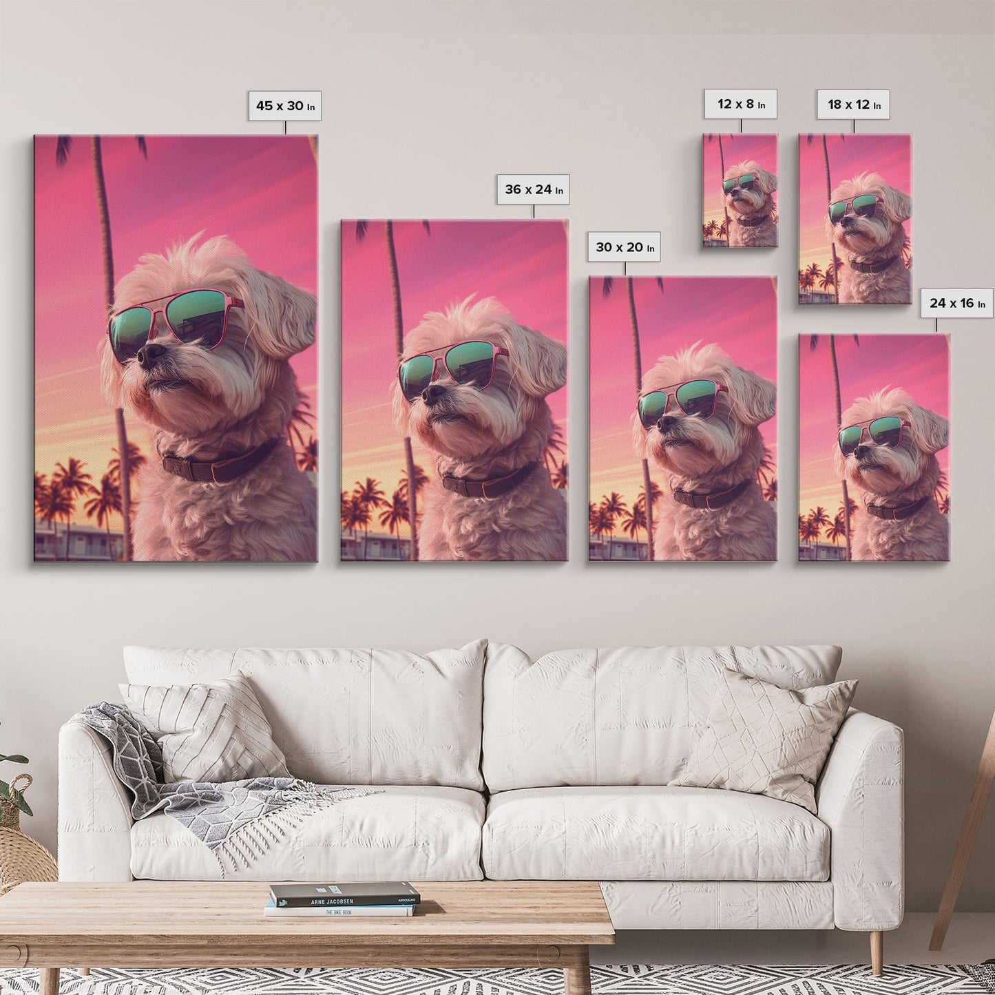 Shih Tzu Wall Print, Dog Wall Art, Dog Sunglasses, Palm Trees, Sunset, Funny Art, Framed Wall Art, Framed Canvas, Wall Print, Wall Canvas