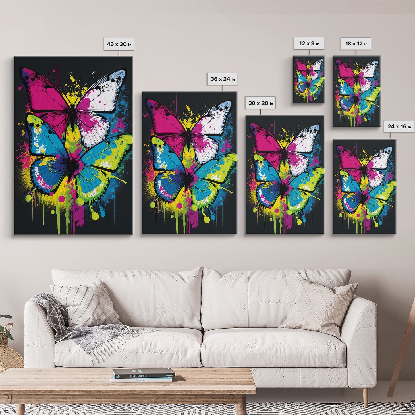 Graffiti Butterfly Art, Framed Canvas Print, Large Wall Art, Contemporary Punk Art, Butterflies, Pop Art, Paint Splatter Art
