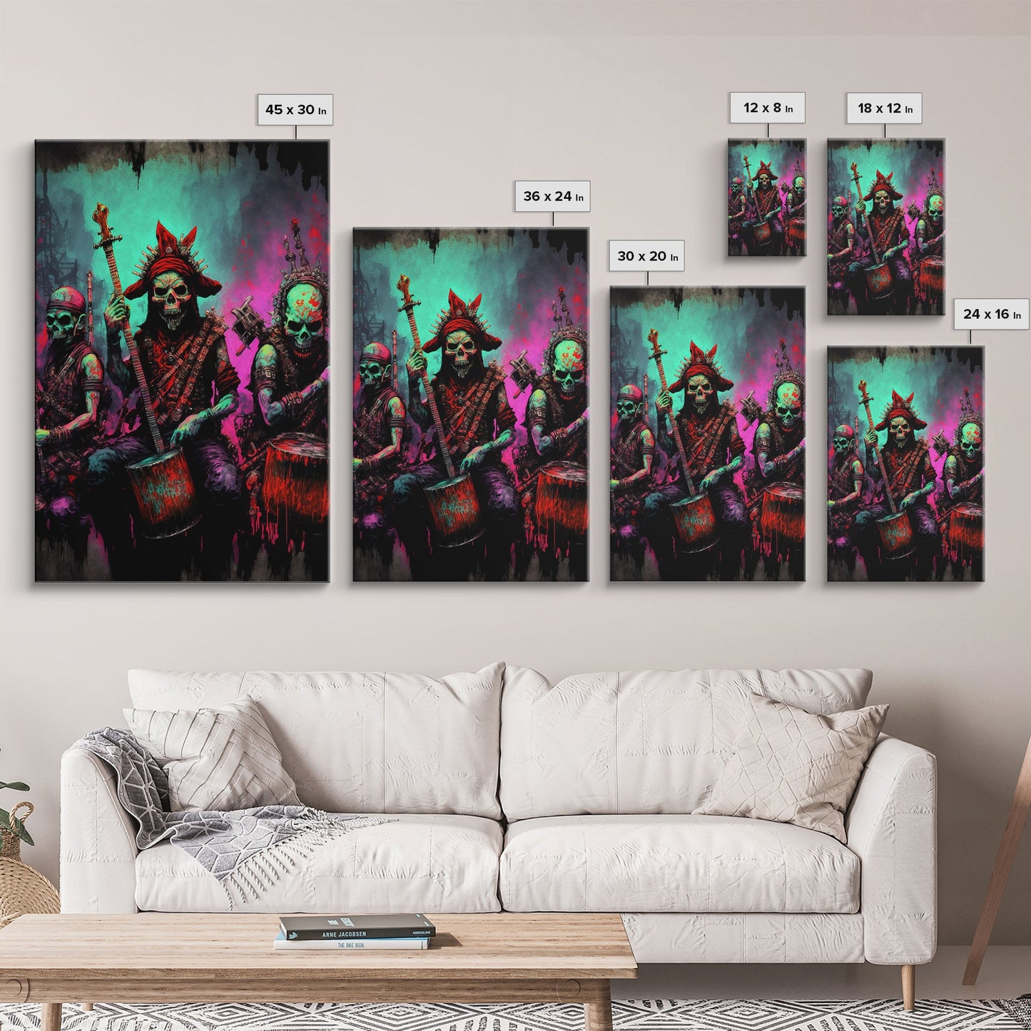 Death Metal Skeletons, Medieval Heavy Metal Undead Band Art, Framed Canvas Print, Unique Office Large Wall Art, Mancave Art